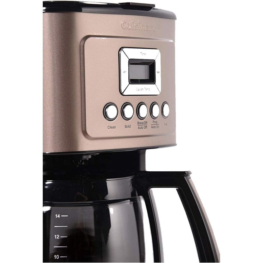 Cafetière automatique 14 tasses, carafe en verre, réglage de l'intensité de l'infusion, réglage de 1 à 4 tasses, acier inoxydable couleur terre d'ombre