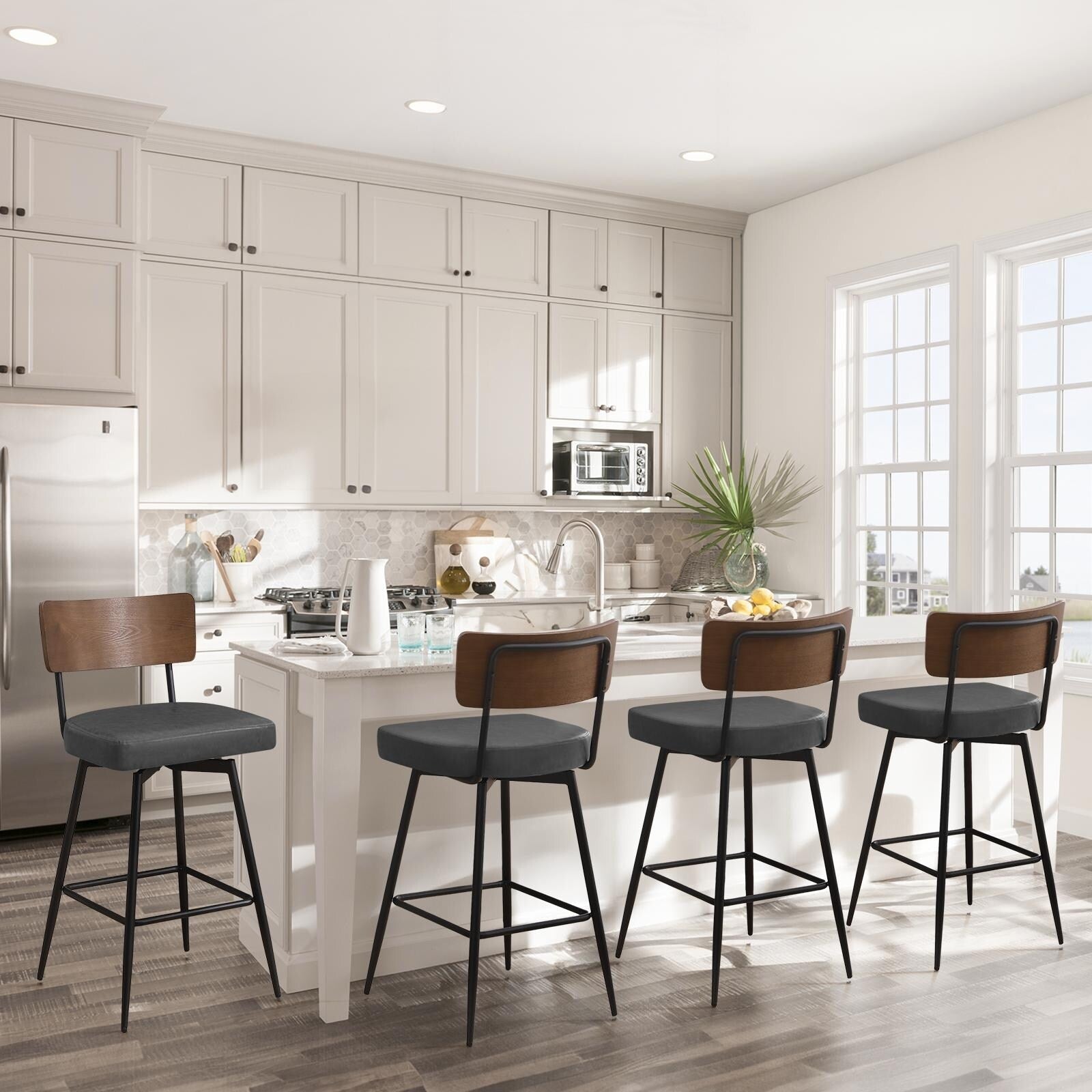 Lot de 2/3/4 tabourets de bar/comptoir pivotants rembourrés en similicuir