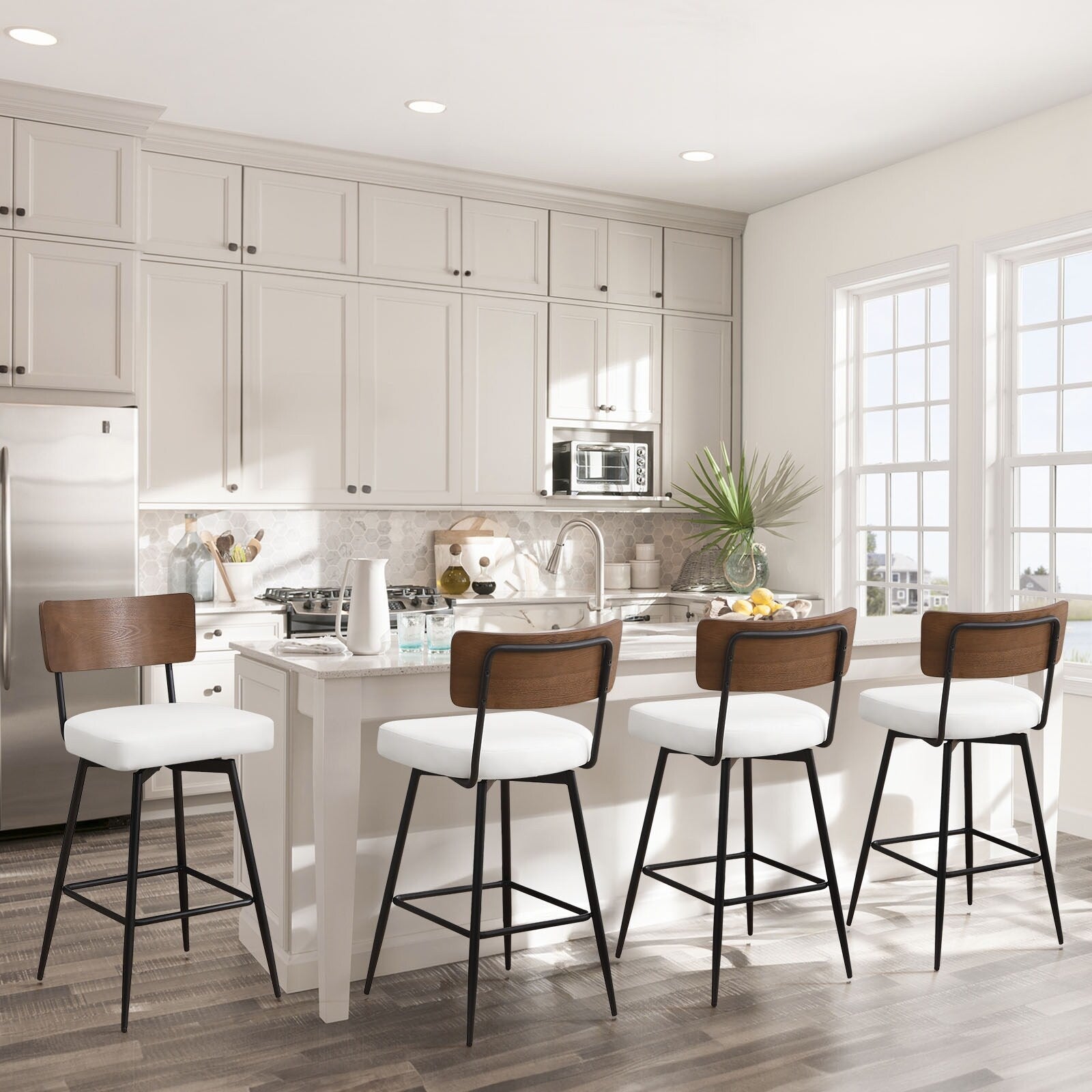 Lot de 2/3/4 tabourets de bar/comptoir pivotants rembourrés en similicuir