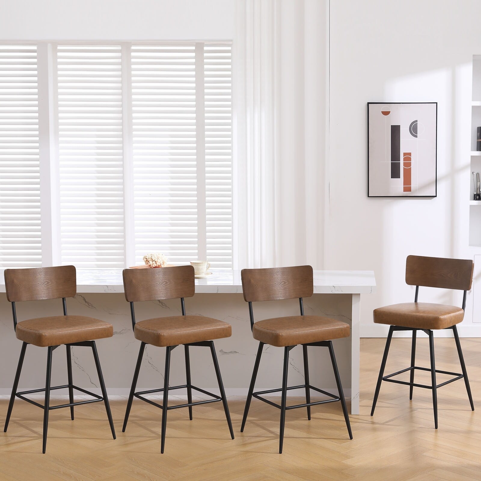 Lot de 2/3/4 tabourets de bar/comptoir pivotants rembourrés en similicuir