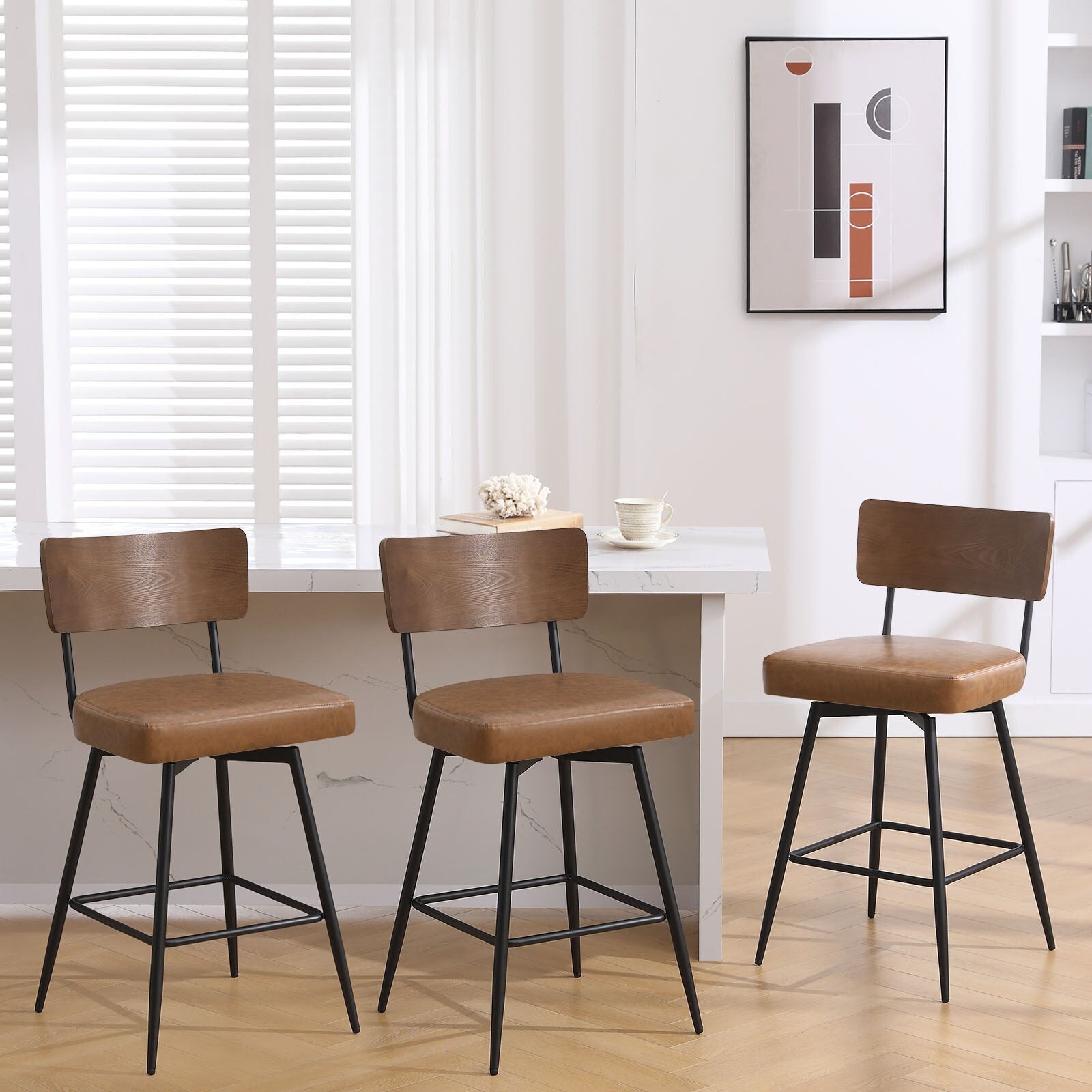 Lot de 2/3/4 tabourets de bar/comptoir pivotants rembourrés en similicuir