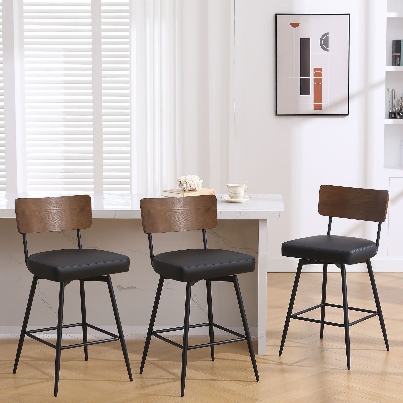 Lot de 2/3/4 tabourets de bar/comptoir pivotants rembourrés en similicuir