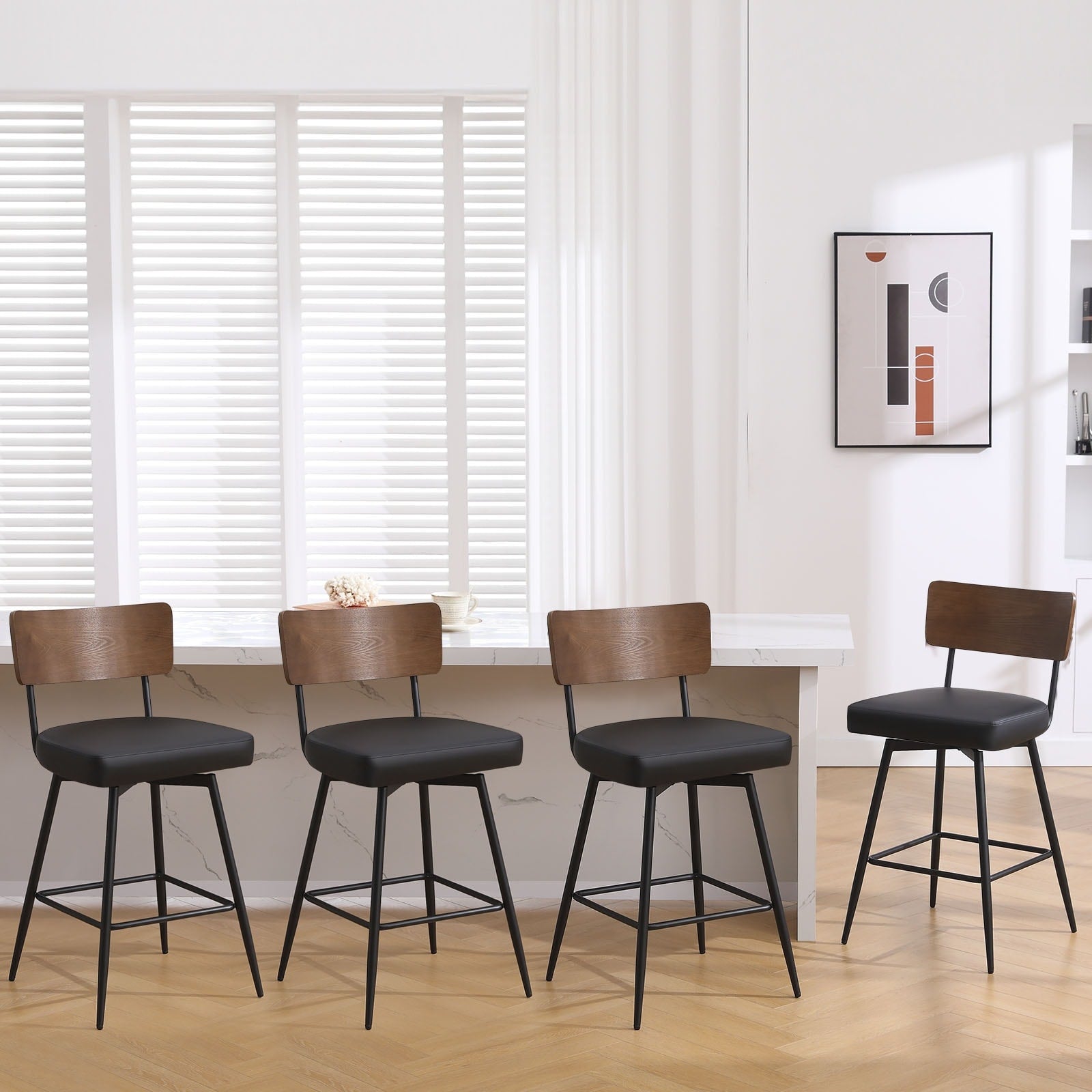 Lot de 2/3/4 tabourets de bar/comptoir pivotants rembourrés en similicuir