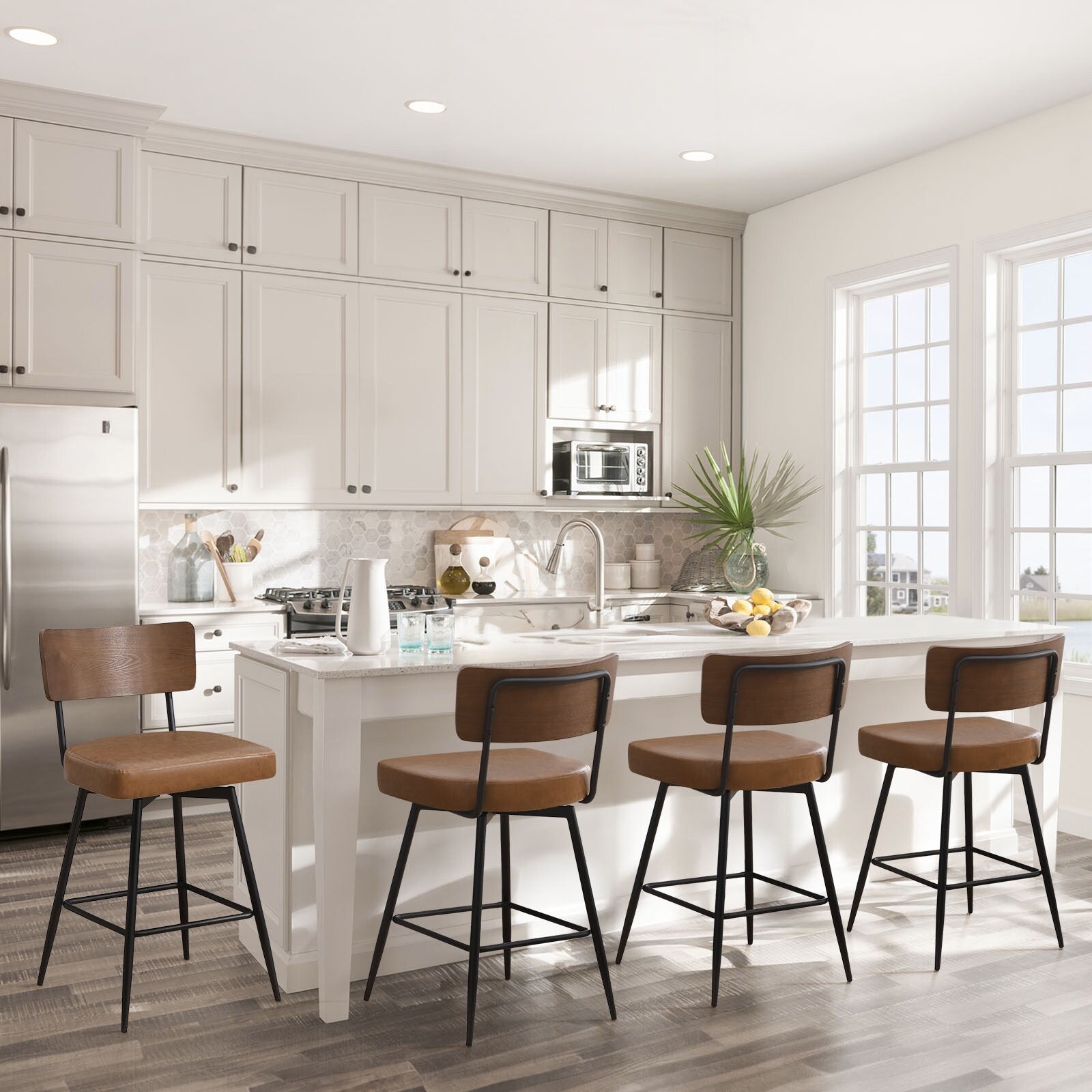 Lot de 2/3/4 tabourets de bar/comptoir pivotants rembourrés en similicuir