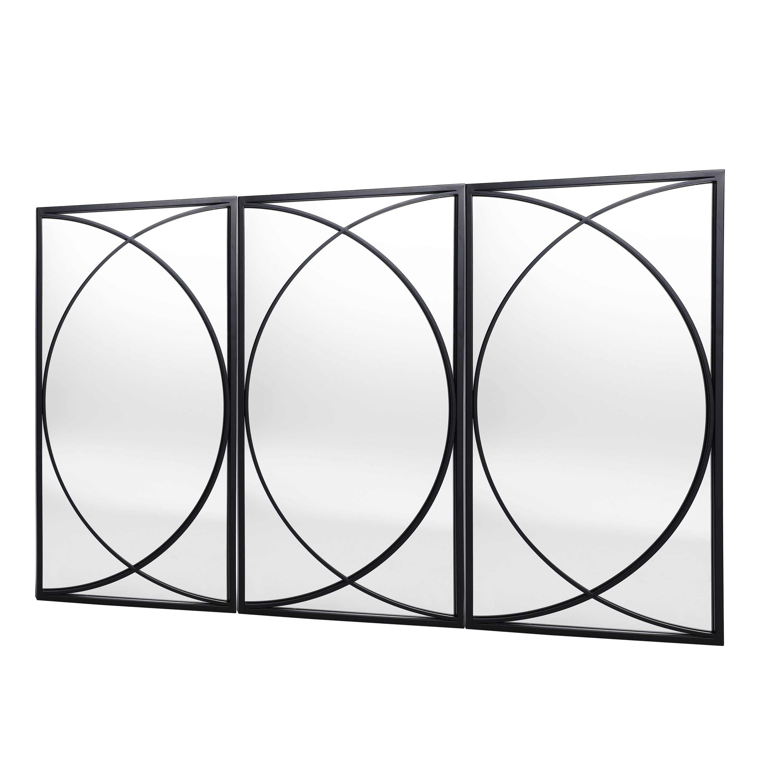 Ensemble de 3 miroirs muraux rectangulaires en métal noir - 31,9 H x 15,75 L x 0,75 P