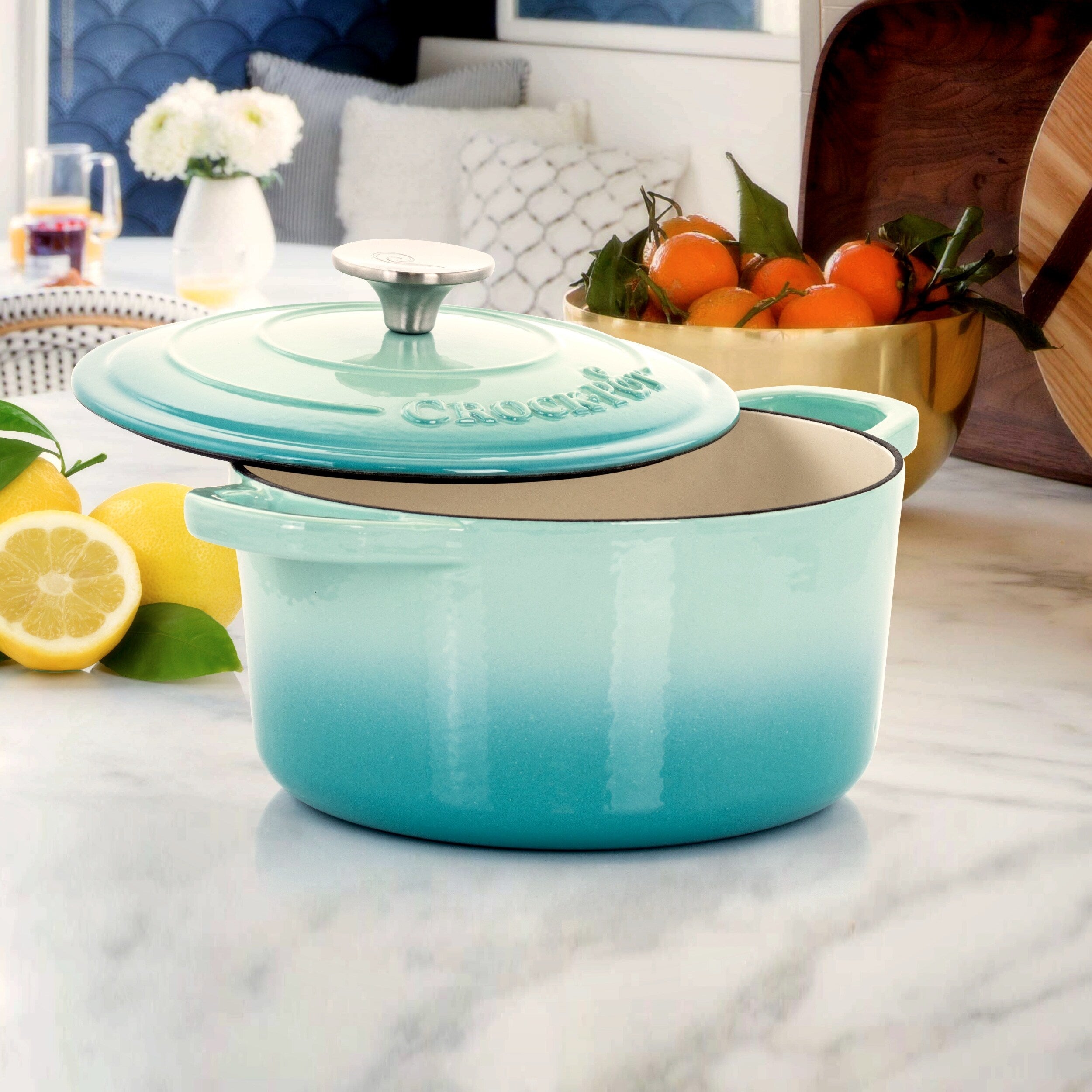 Cocotte en fonte émaillée de 3 litres, couleur bleu sarcelle arctique