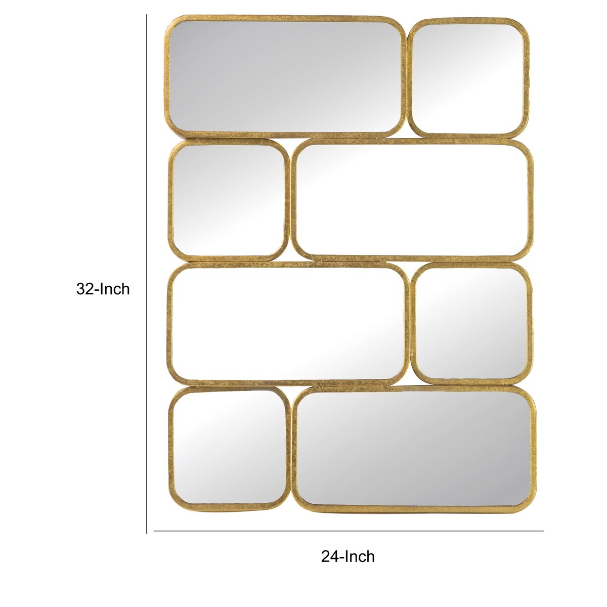 Miroir mural de luxe de 32 pouces, 8 cadres métalliques incurvés finition dorée