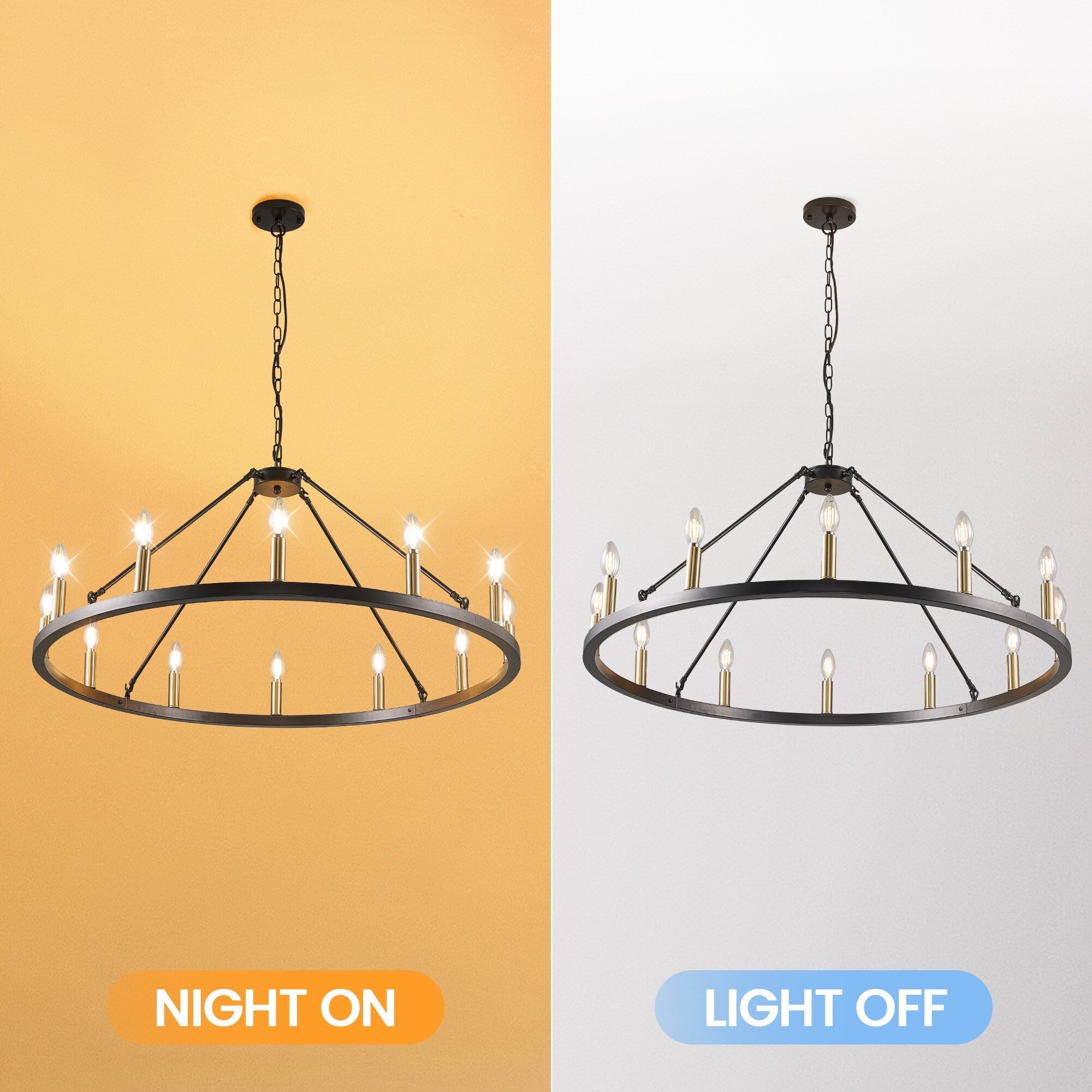 Lustre rond à 24 lumières en forme de roue de chariot de 54 pouces