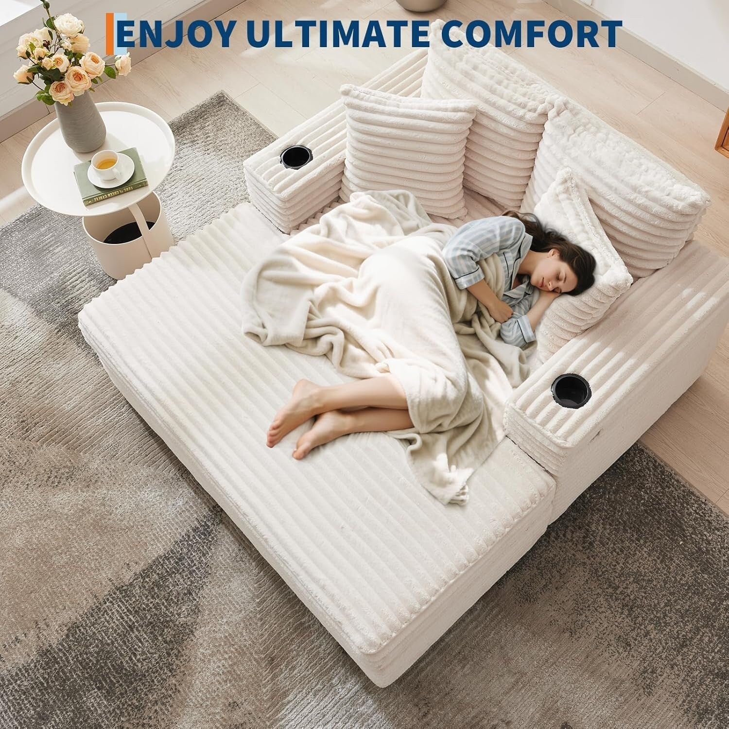 Canapé-lit rembourré de 54 pouces avec oreillers et accoudoirs Chaise de café surdimensionnée d'intérieur Canapé-lit confortable en velours côtelé