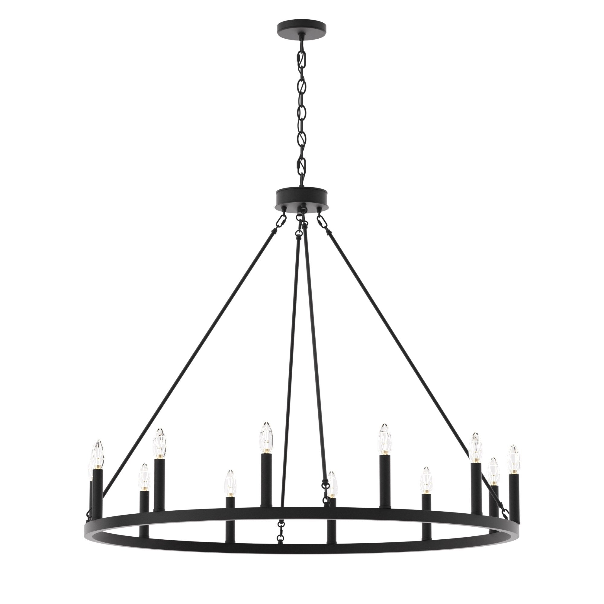 Lustre Acroma Farmhouse à 12 lumières, 40 po, en forme de roue de chariot, certifié UL - 40 po P x 138 po H