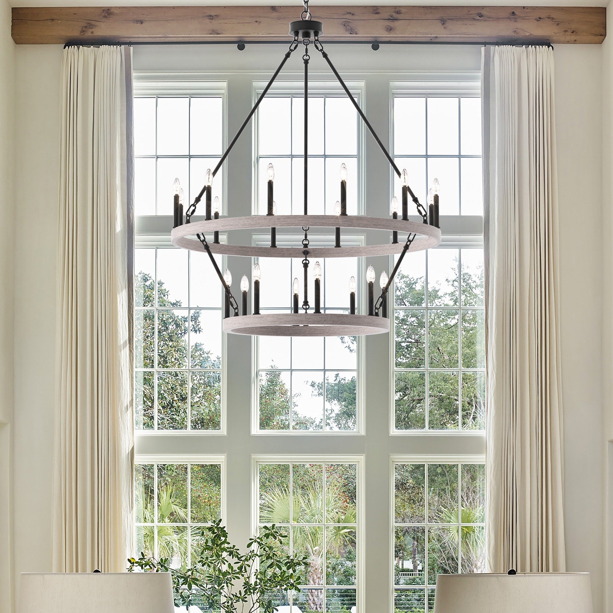 Lustre rond en forme de roue de chariot de style ferme moderne Acroma à 20 lumières de 40 po avec UL