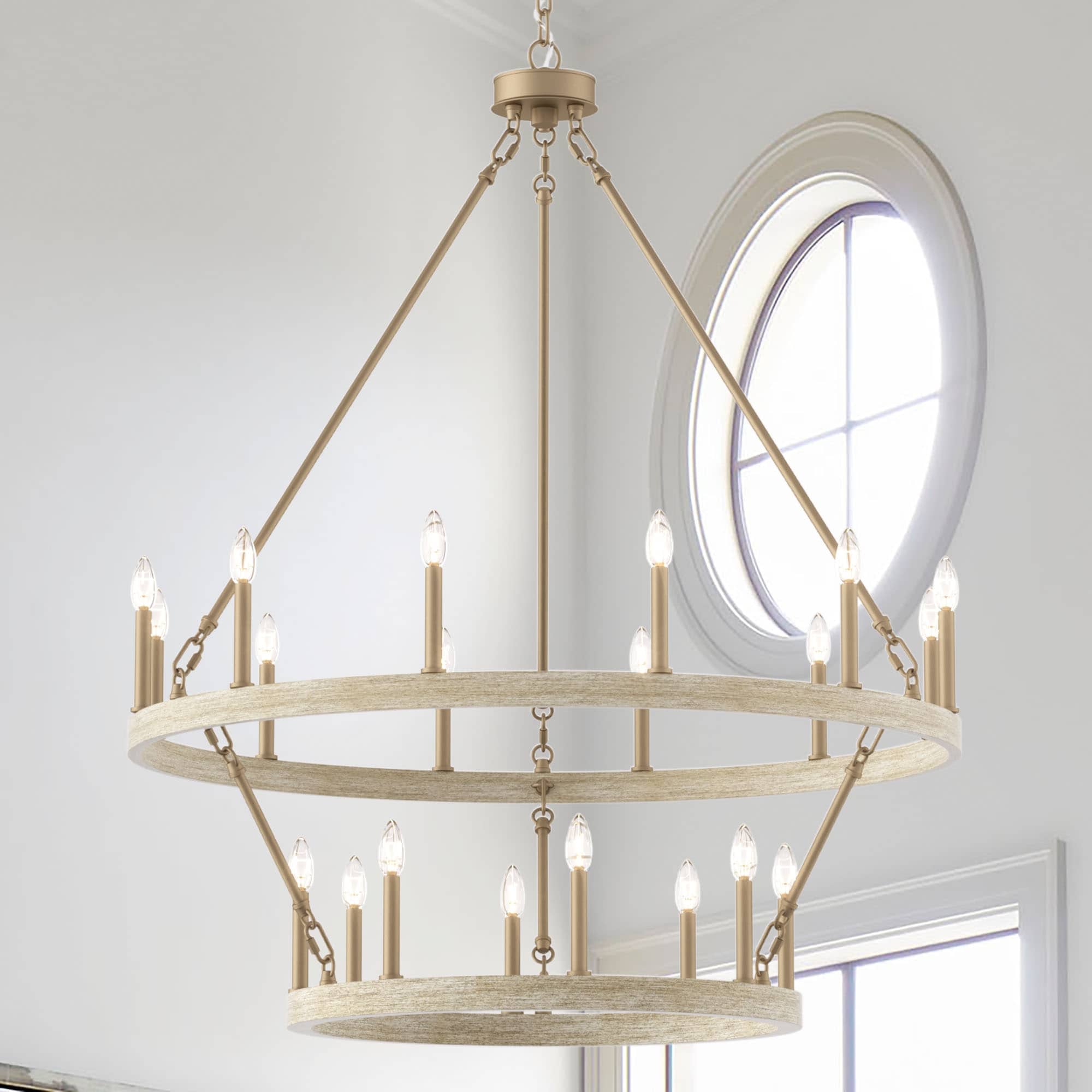 Lustre rond en forme de roue de chariot de style ferme moderne Acroma à 20 lumières de 40 po avec UL