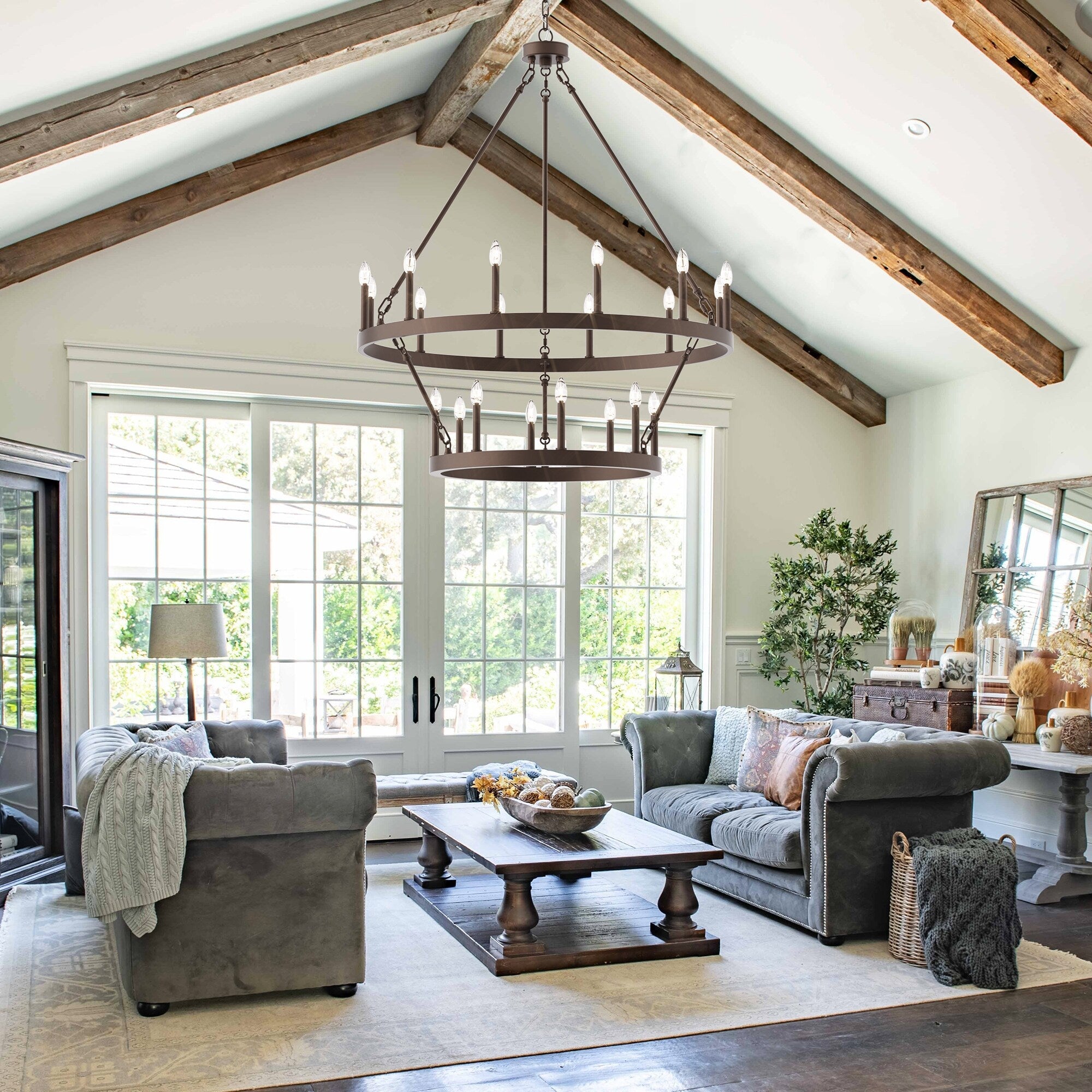 Lustre rond en forme de roue de chariot de style ferme moderne Acroma à 20 lumières de 40 po avec UL