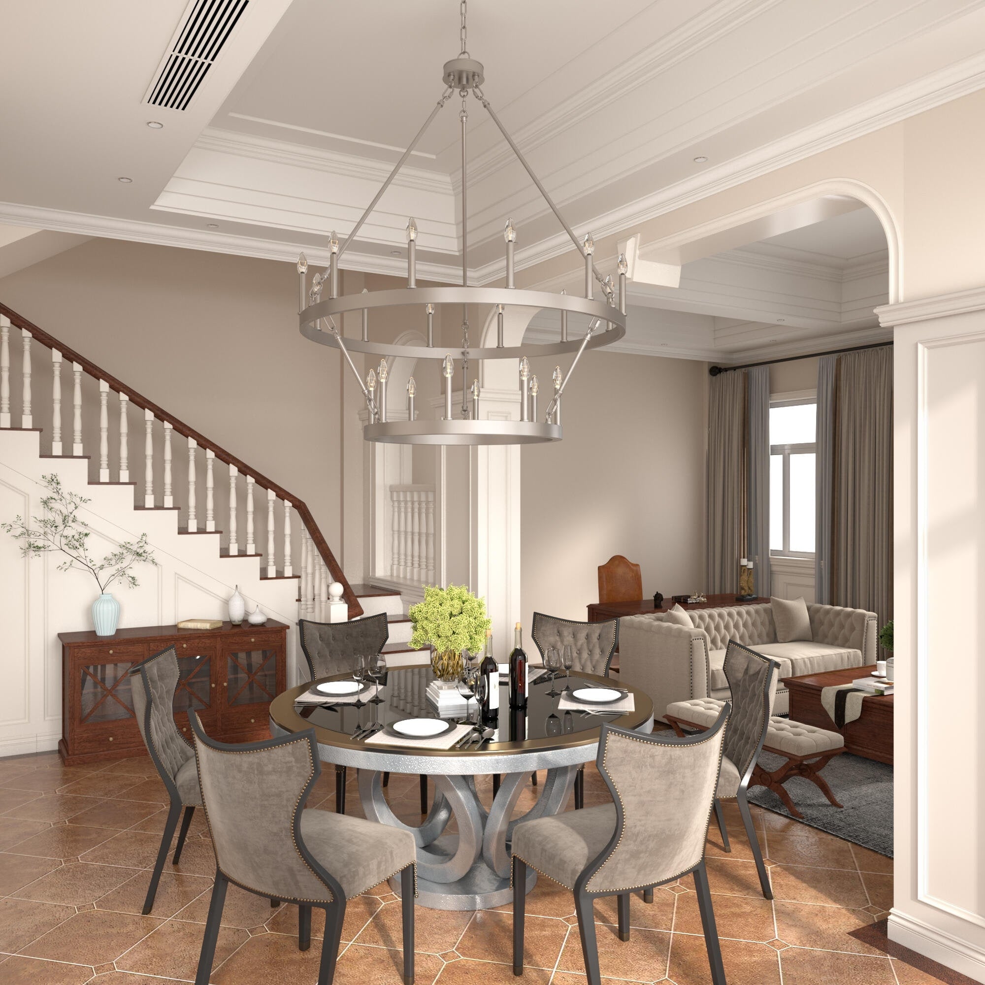 Lustre rond en forme de roue de chariot de style ferme moderne Acroma à 20 lumières de 40 po avec UL