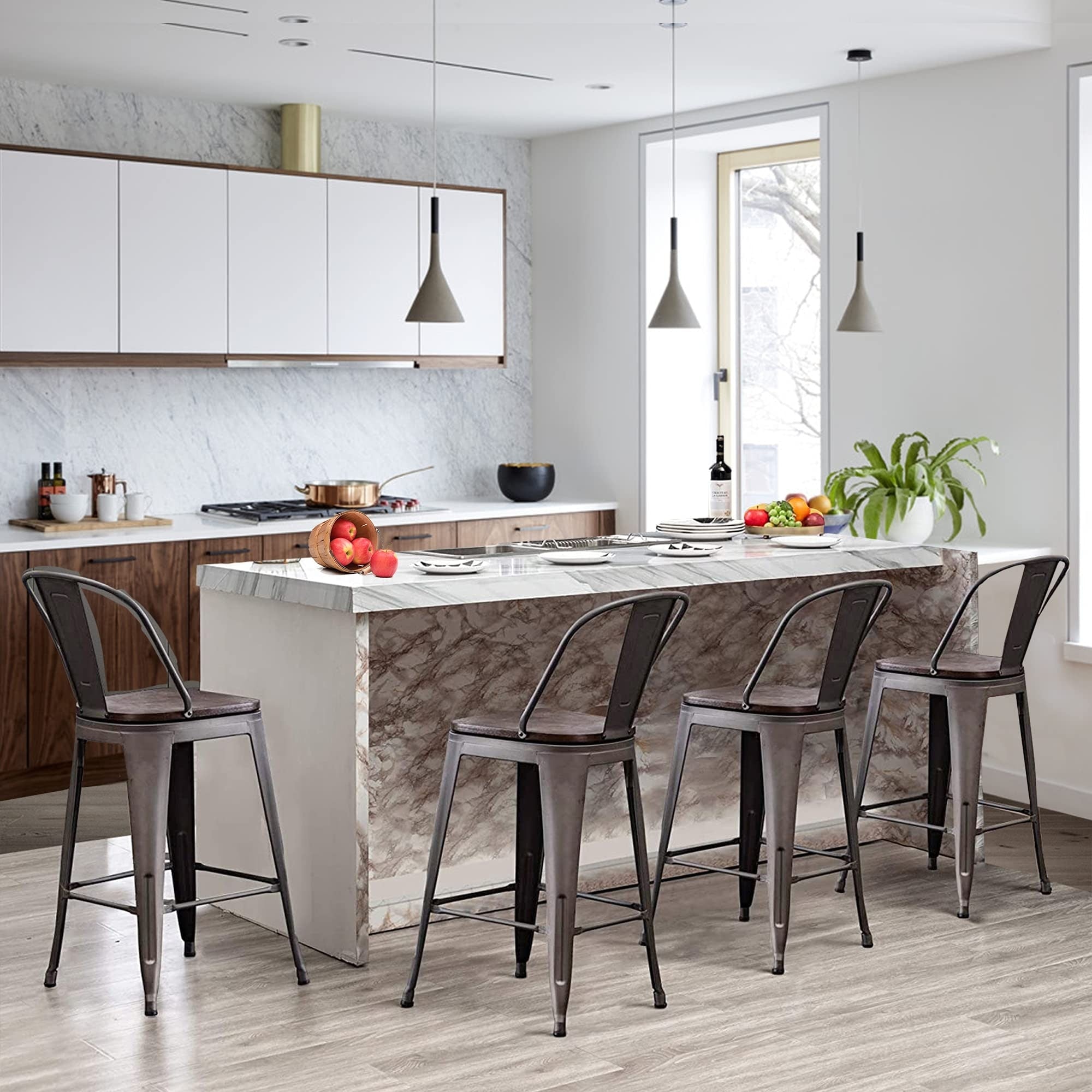 Tabourets de bar de ferme Andeworld, ensemble de 4 tabourets de bar à hauteur de comptoir - Ensemble de 4