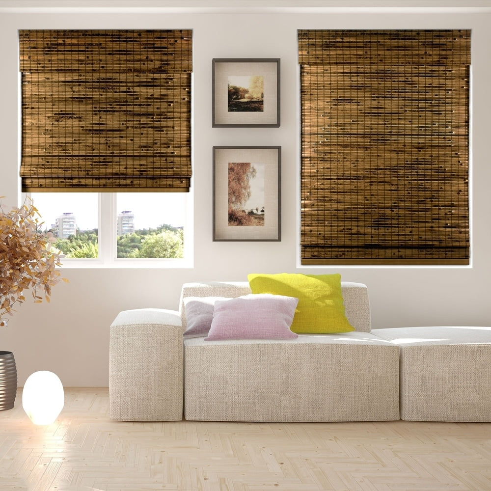 Stores Arlo Blinds sans cordon Java en bambou profond, hauteur 60 pouces