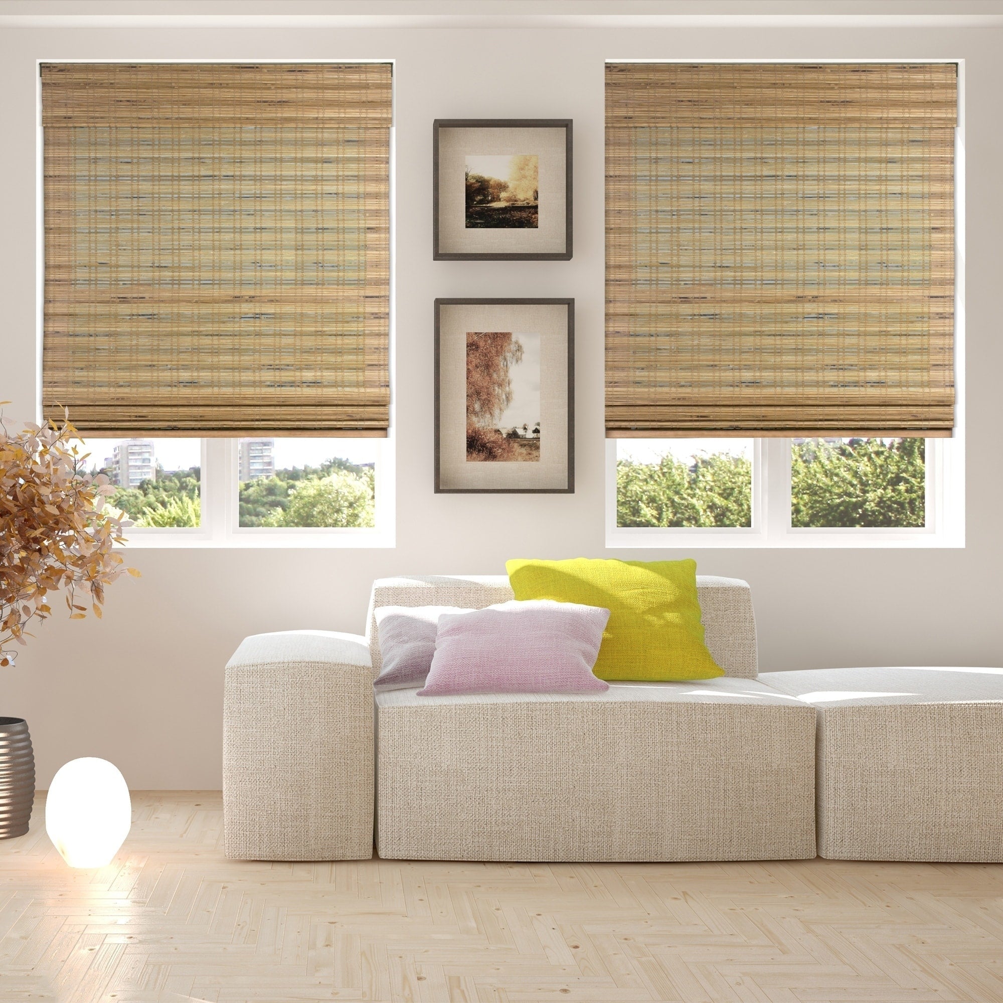 Stores romains en bambou Arlo Blinds Tuscan de 74 pouces de haut, sans cordon, à levage vertical