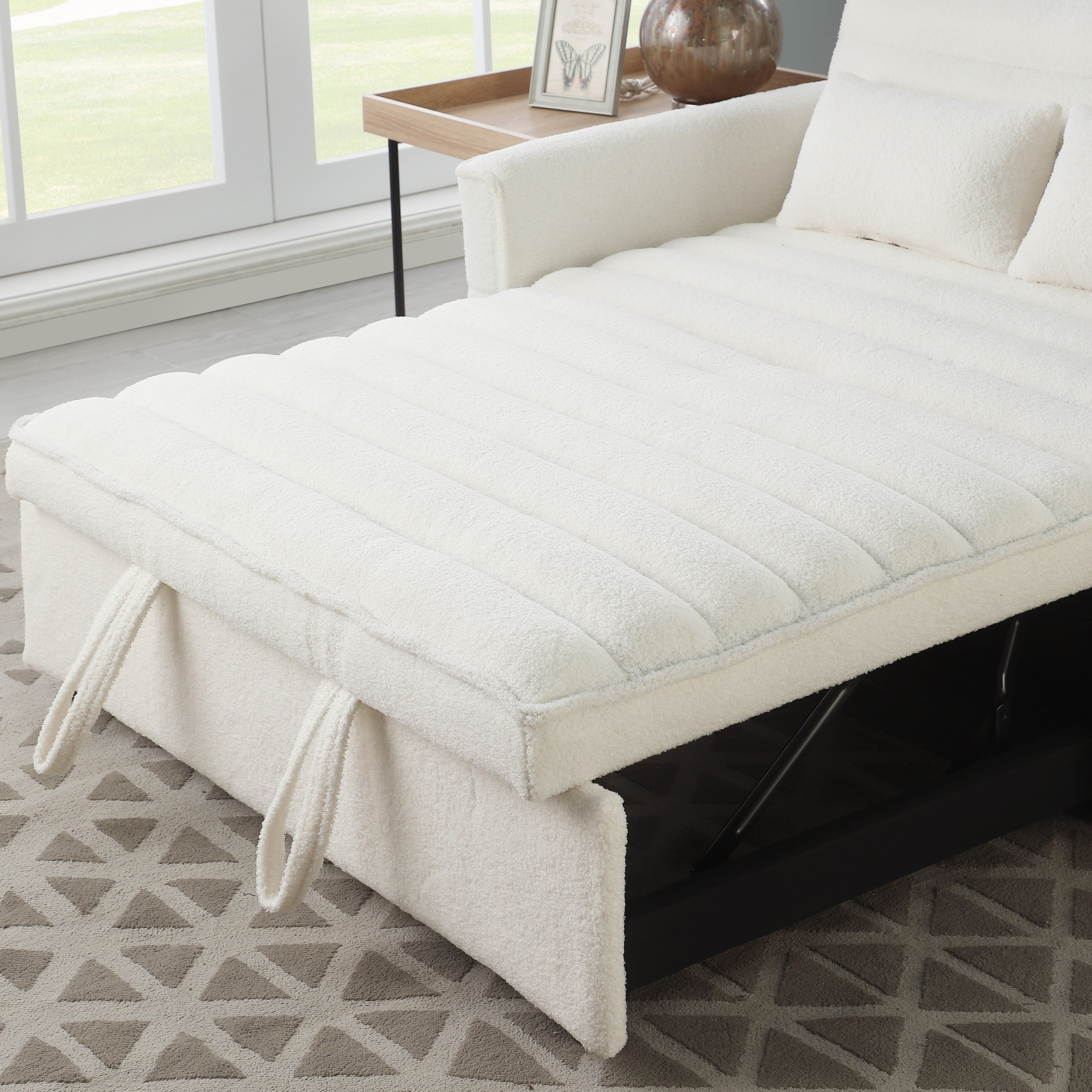 Canapé-lit convertible Boucle beige 55,12 pouces avec dossier réglable et 2 coussins de taille pour le salon