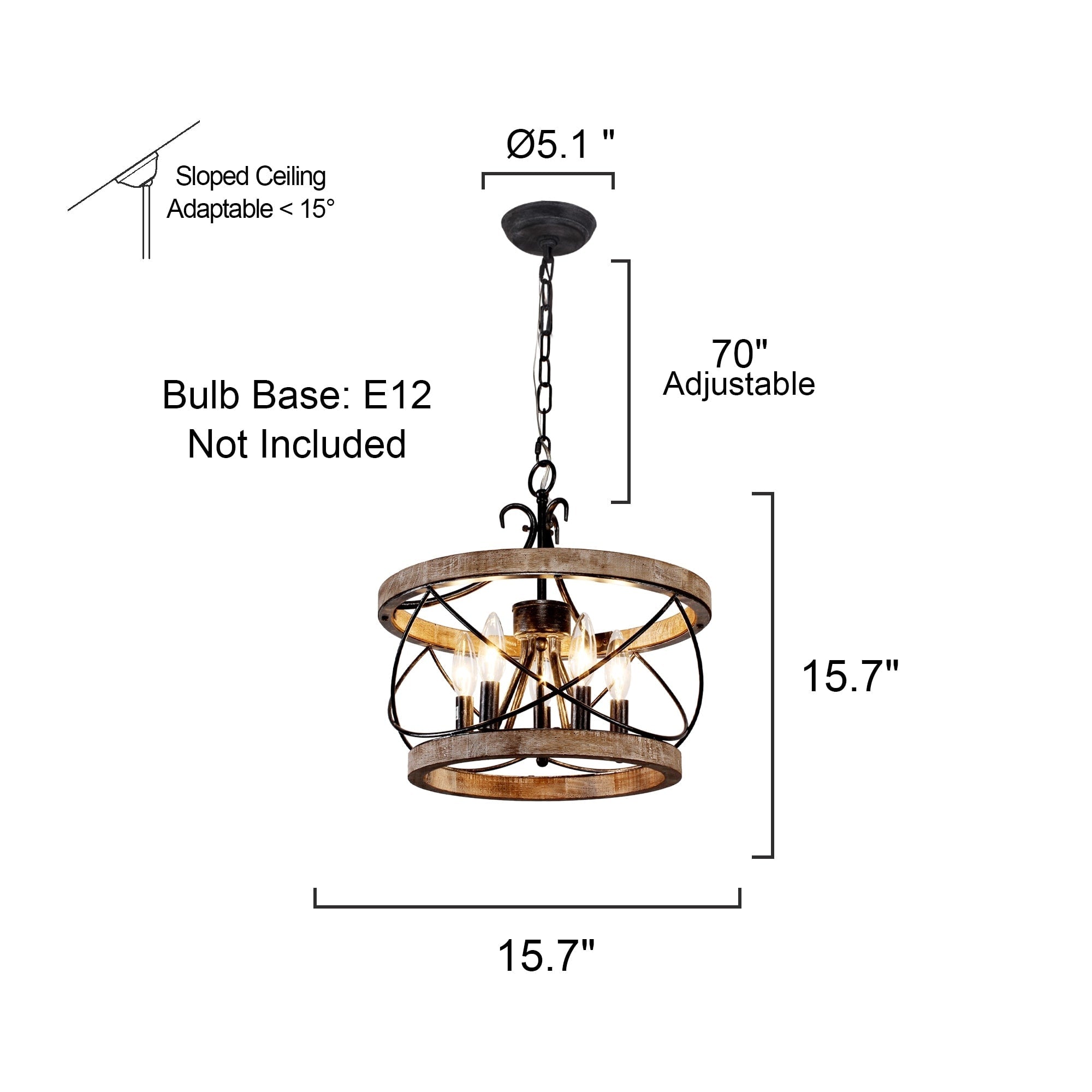Lustre cage rustique en bois Bella Depot à 5 lumières, éclairage à intensité variable, suspension réglable de 15,7 pouces pour îlot de cuisine