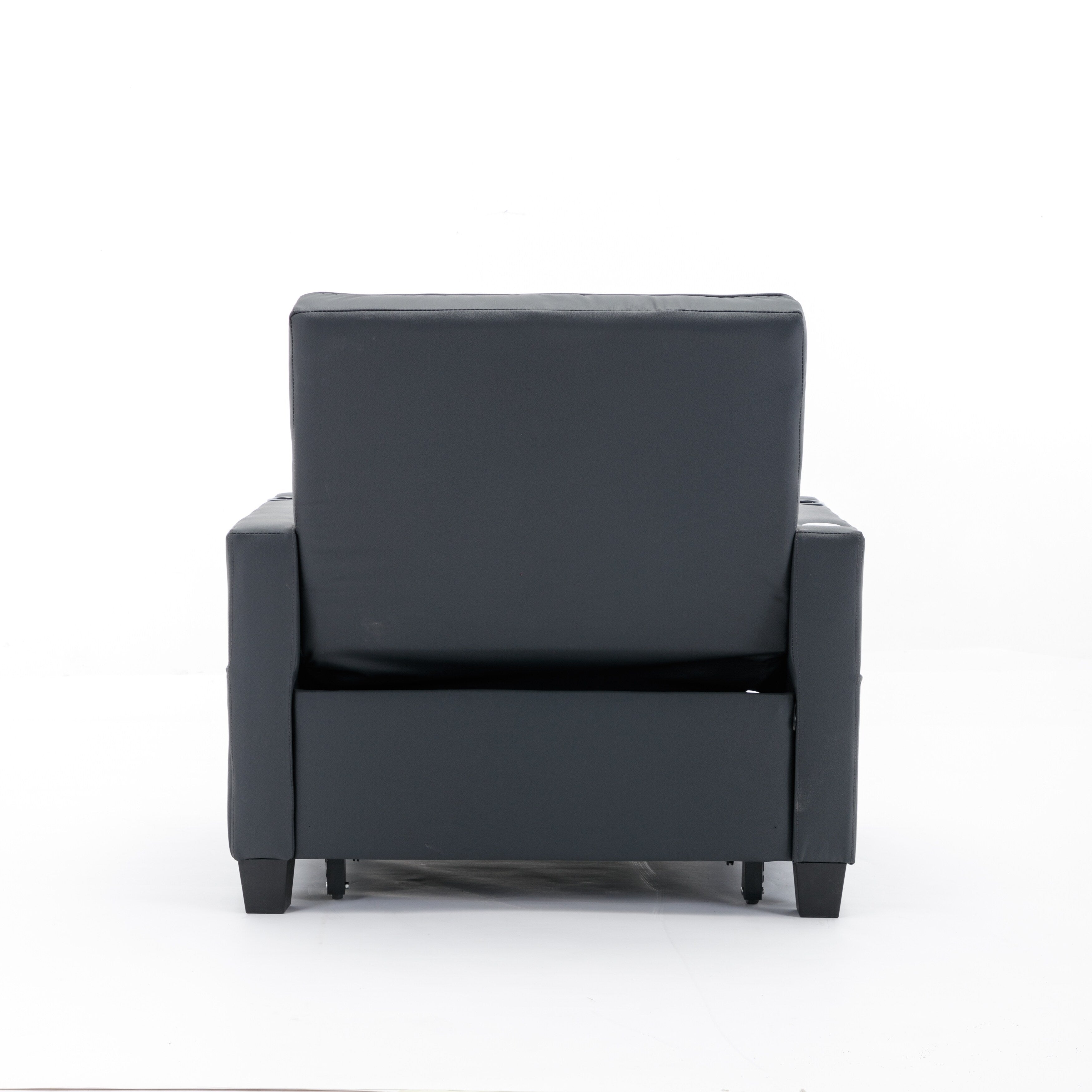 Canapé-lit convertible en similicuir noir avec ports USB