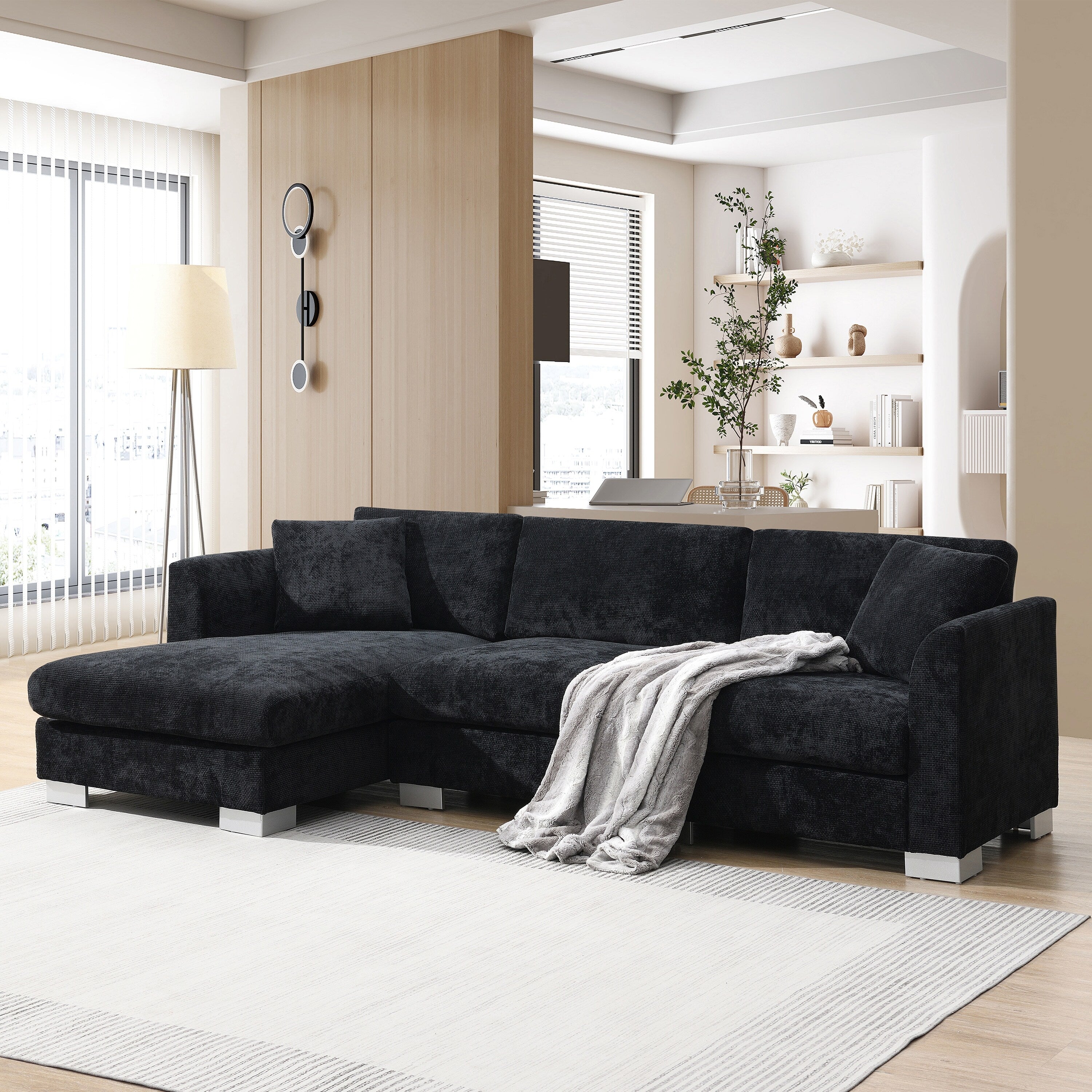 Canapé sectionnel Cloud, ensemble de canapés de luxe en forme de L avec 2 oreillers gratuits, mobilier d'intérieur 4 places en chenille avec méridienne surdimensionnée