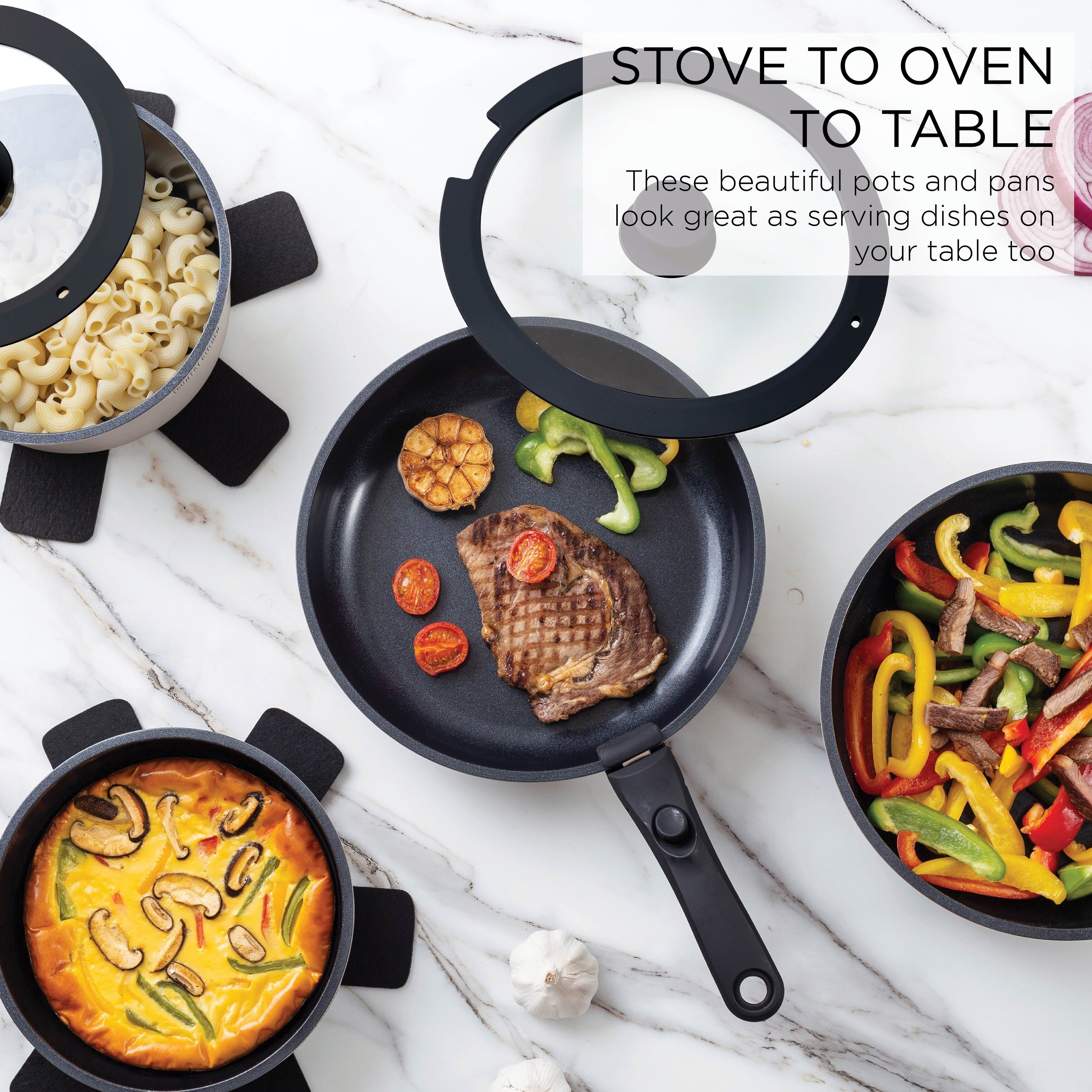 Batterie de cuisine Country Kitchen 16 pièces pour camping-car, en céramique avec poignée amovible, compatible avec le four