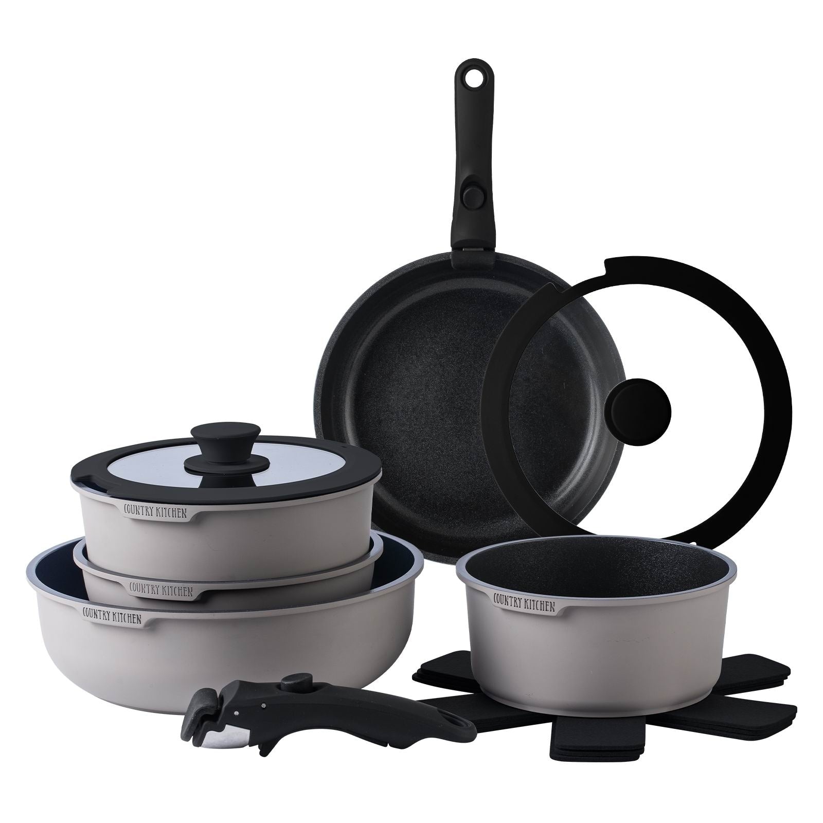 Batterie de cuisine Country Kitchen 16 pièces pour camping-car, en céramique avec poignée amovible, compatible avec le four