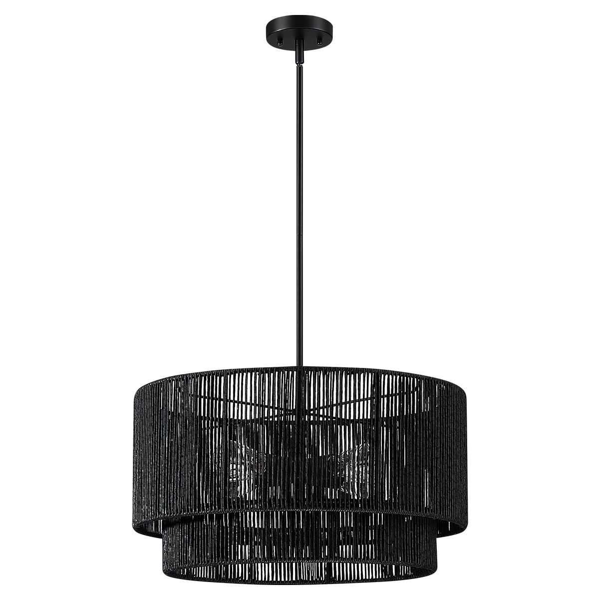 Lustre tambour en rotin noir à 4 lumières Cynthia - 22 po de largeur