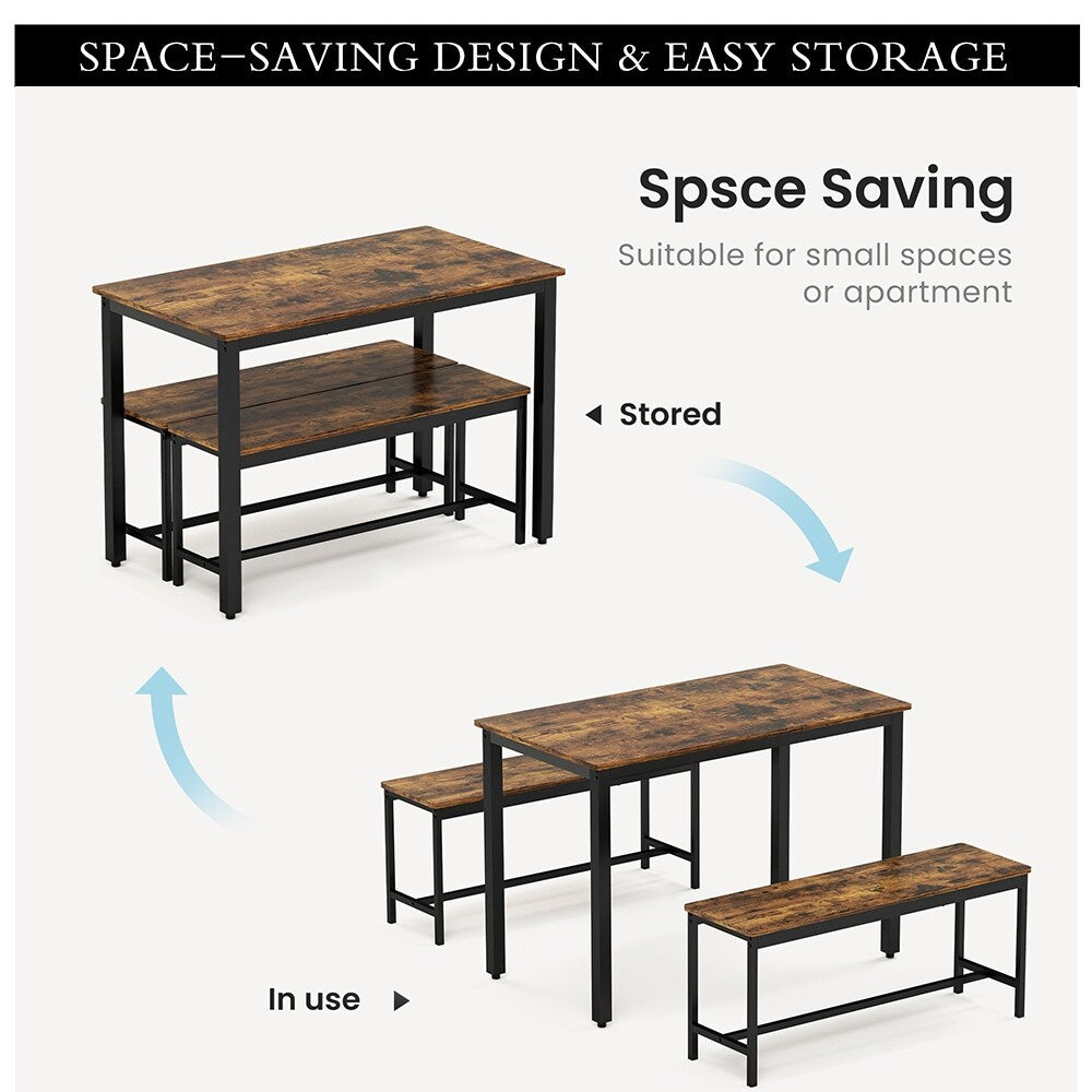Ensemble table à manger, table de bar en bois, table de cuisine avec 2 bancs - 3 pièces