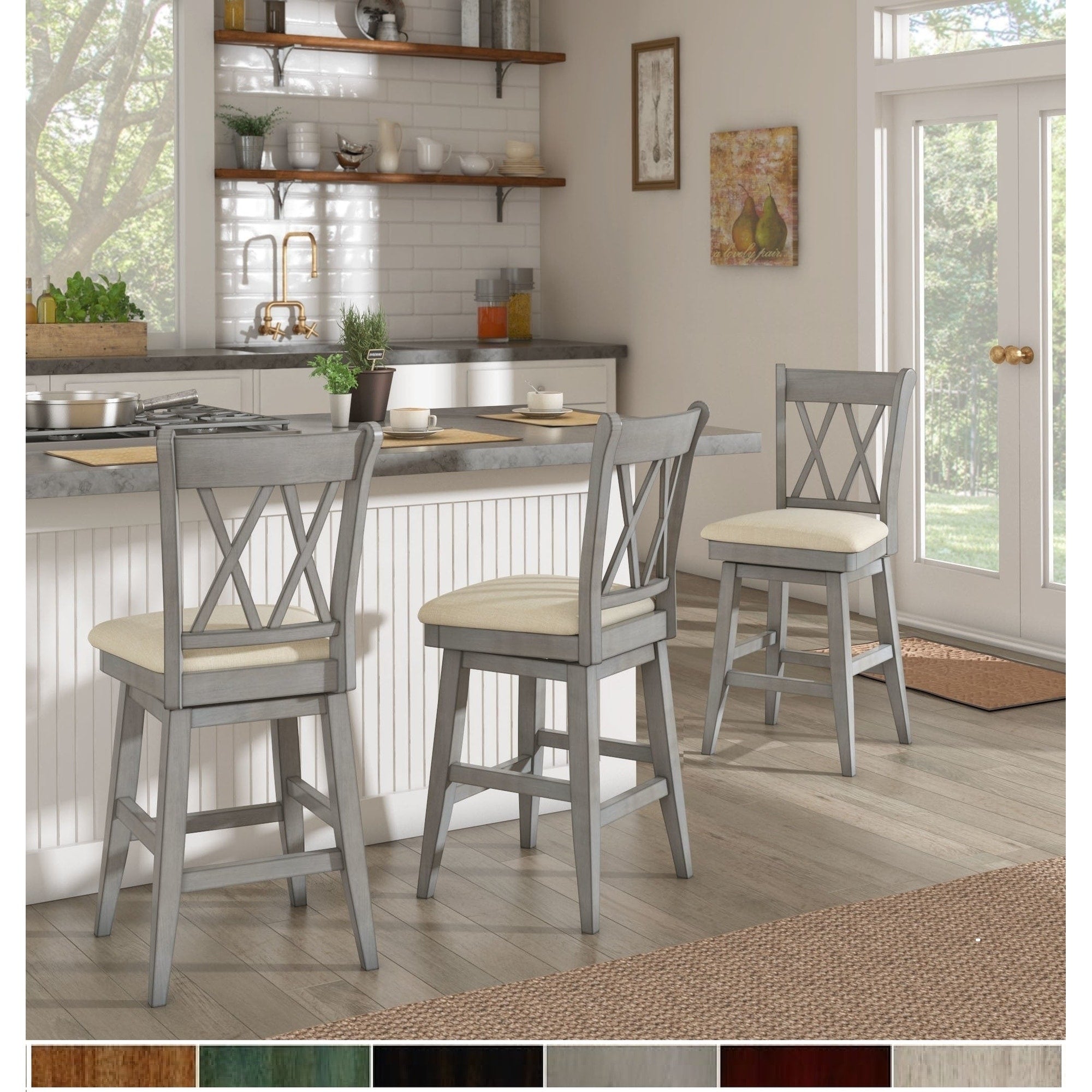 Tabouret de bar pivotant en bois Eleanor Double X Back par iNSPIRE Q Classic