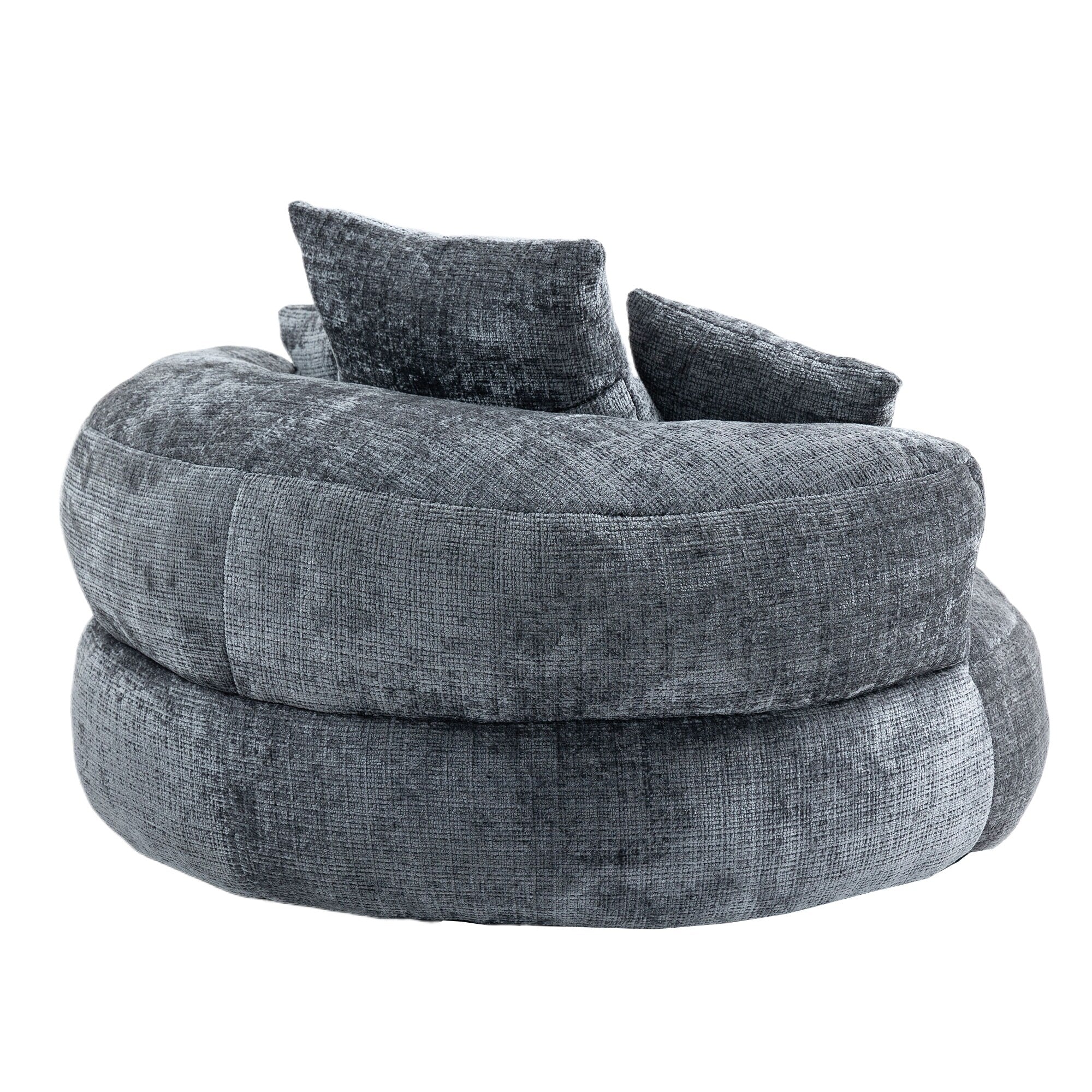 Canapé poire simple gris surdimensionné en chenille de 42,52 pouces avec trois oreillers pour chambre à coucher