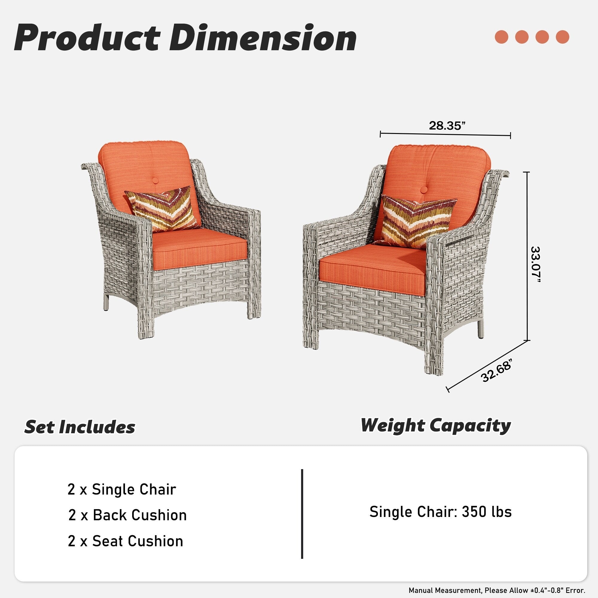 Ensemble de 2 chaises de patio d'extérieur en rotin et osier à dossier haut HOOOWOOO