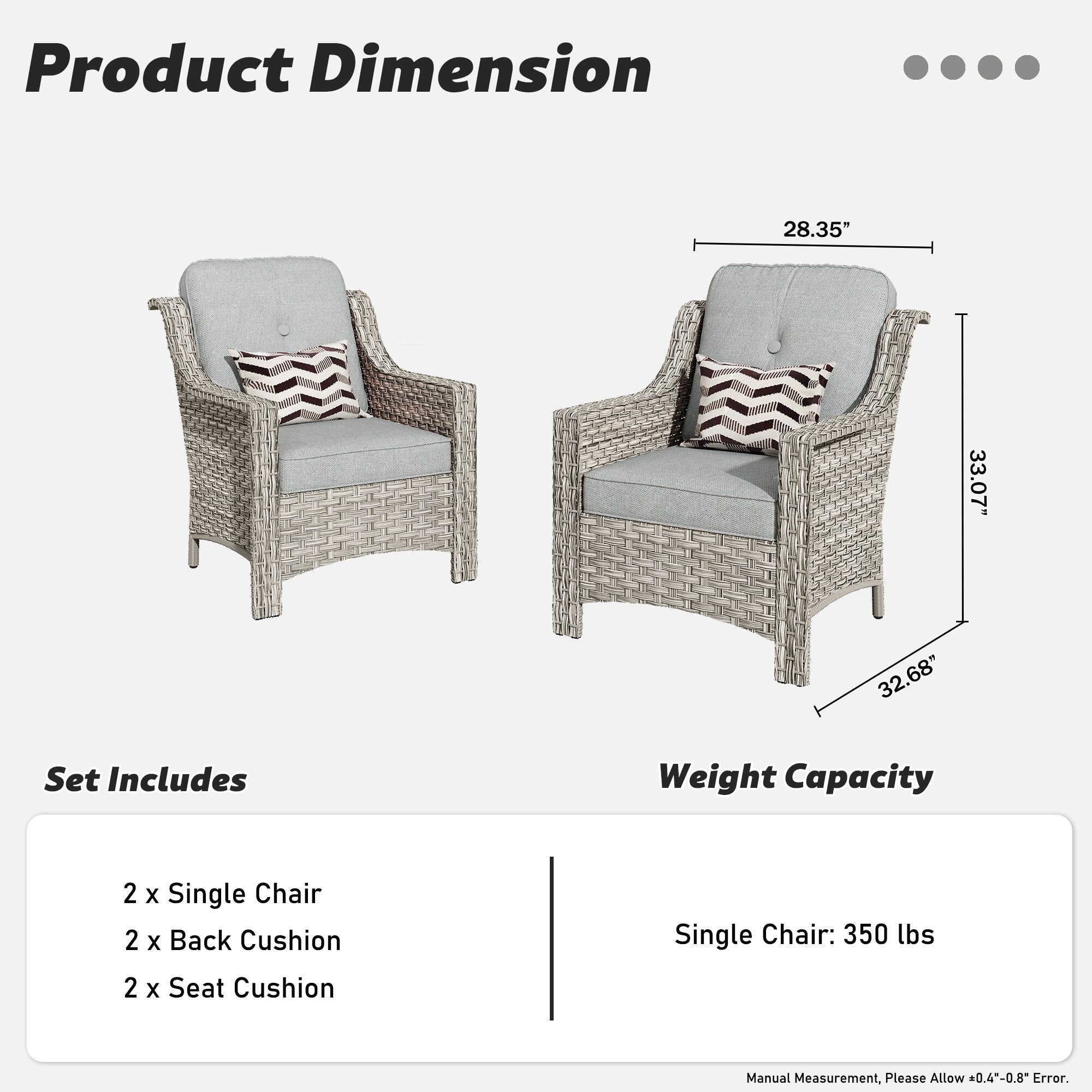 Ensemble de 2 chaises de patio d'extérieur en rotin et osier à dossier haut HOOOWOOO
