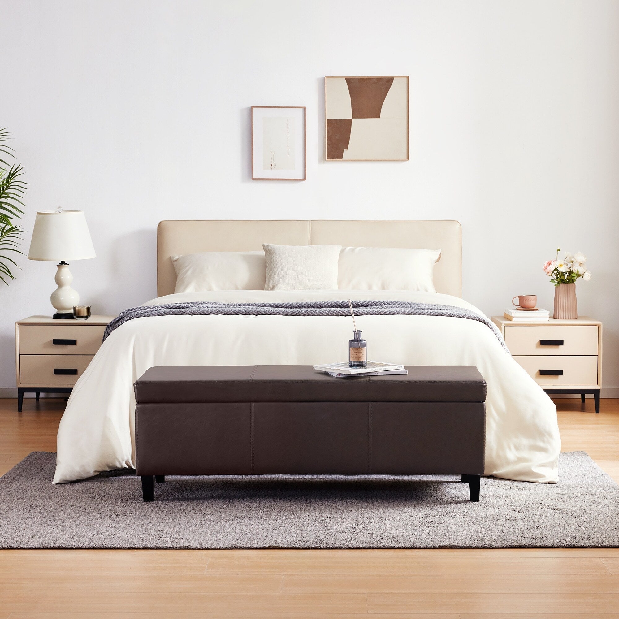 Pouf de rangement rectangulaire rembourré 50,3 x 17,50 x 18 po - Similicuir