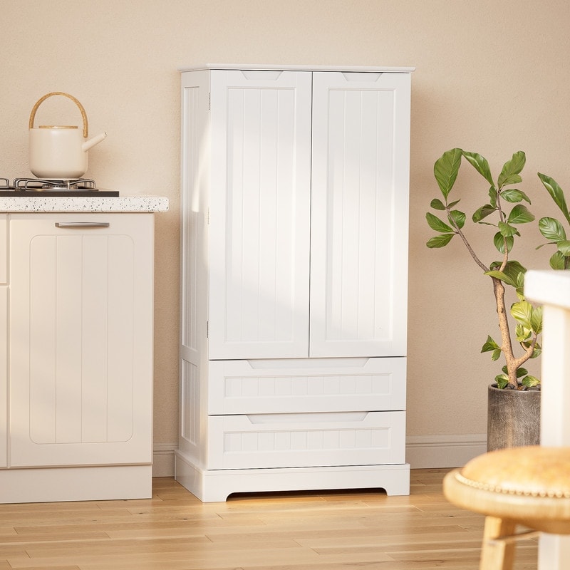 Armoire de rangement pour cuisine, garde-manger, armoire de rangement de salle de bain indépendante avec 2 portes et tiroirs