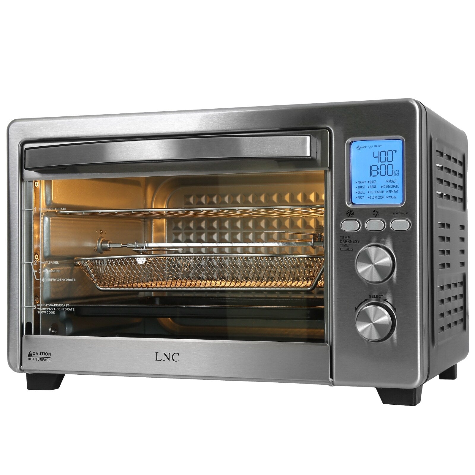 Four grille-pain de comptoir LNC 12 en 1 de grande capacité (34 pintes), convection, rôtissoire et friteuse à air - 19,5 L x 15 l x 12,5 H