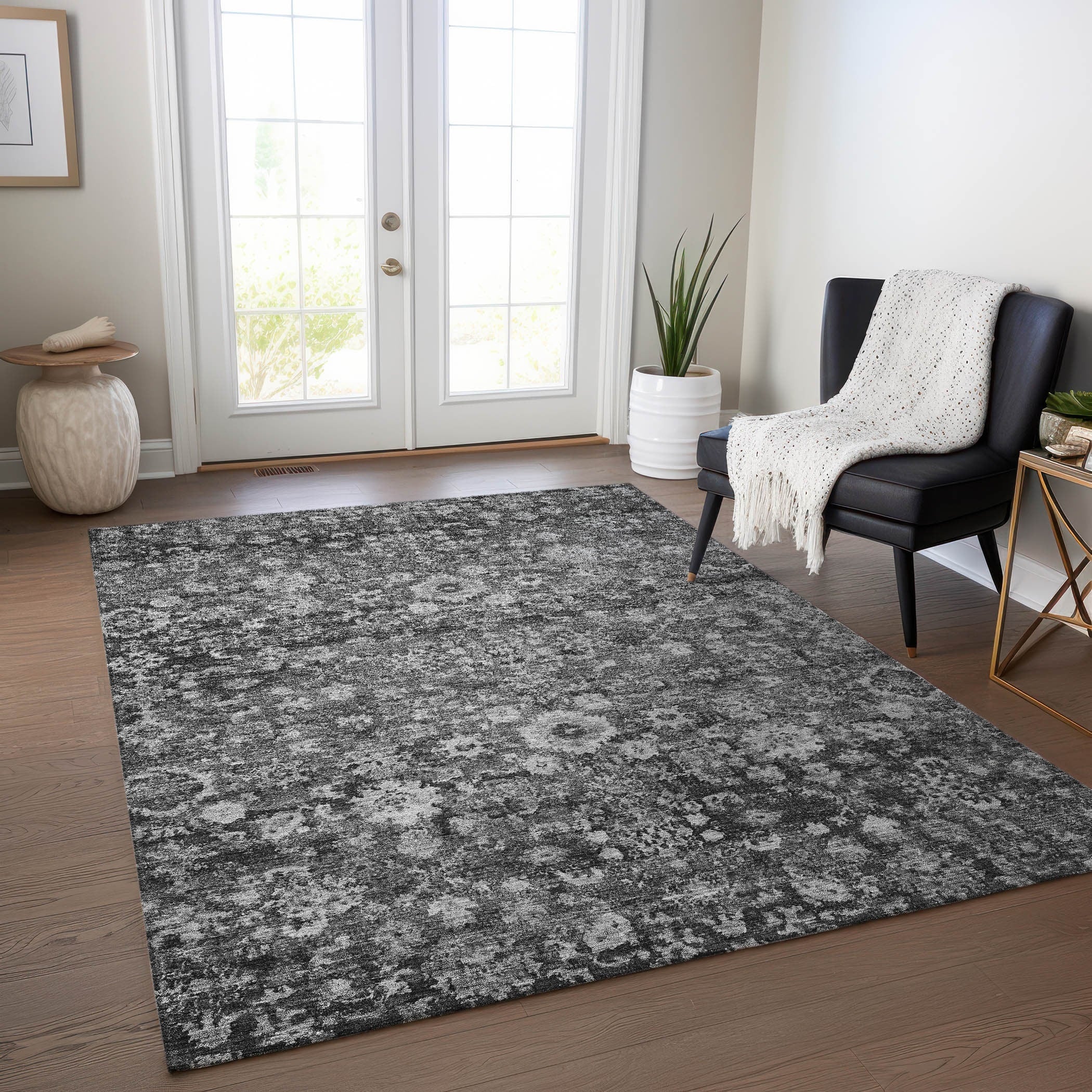 Tapis Chantille traditionnel vintage à motif floral, lavable en machine, pour intérieur/extérieur