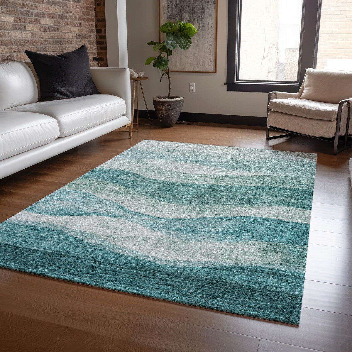 Tapis Chantille contemporain à vagues, lavable en machine, pour intérieur et extérieur