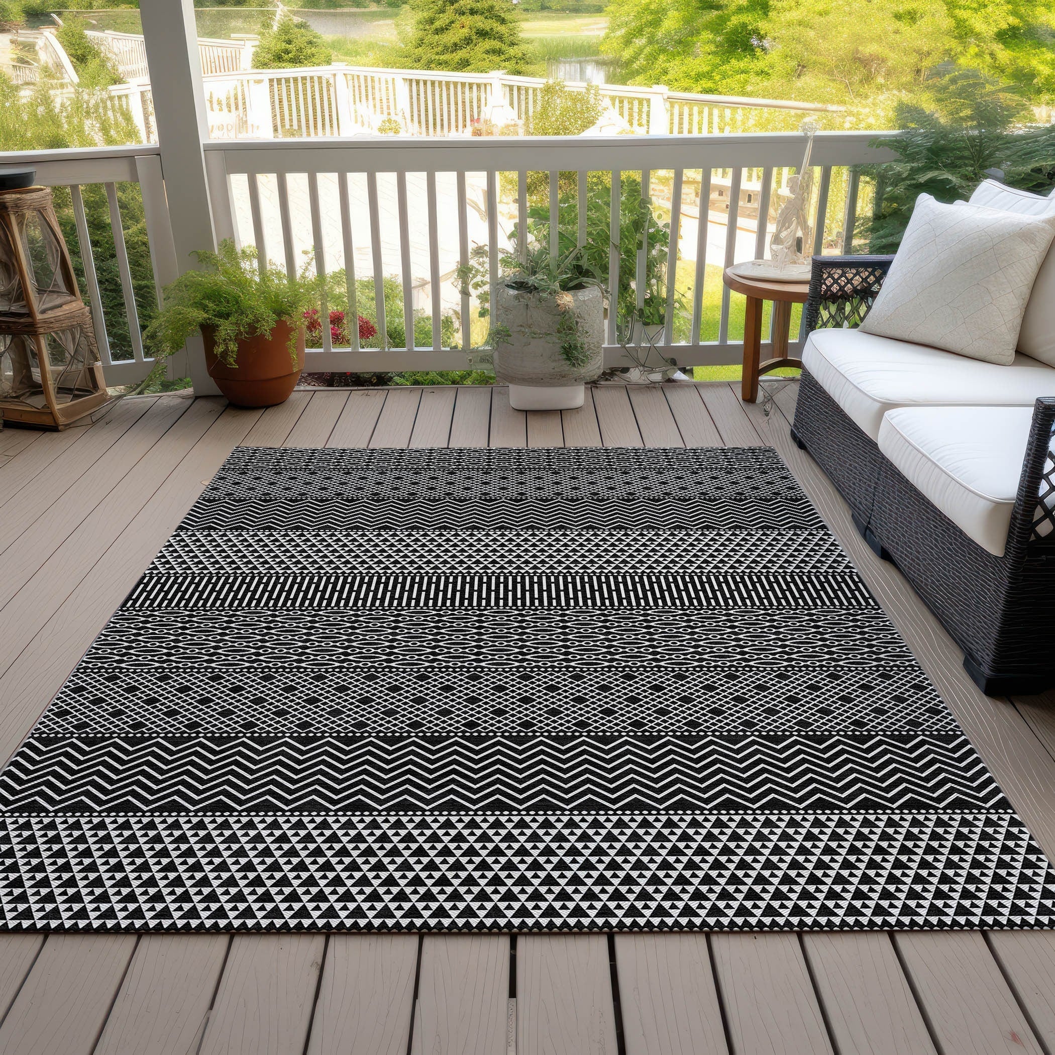 Tapis Chantille à rayures modernes, lavable en machine, pour intérieur et extérieur