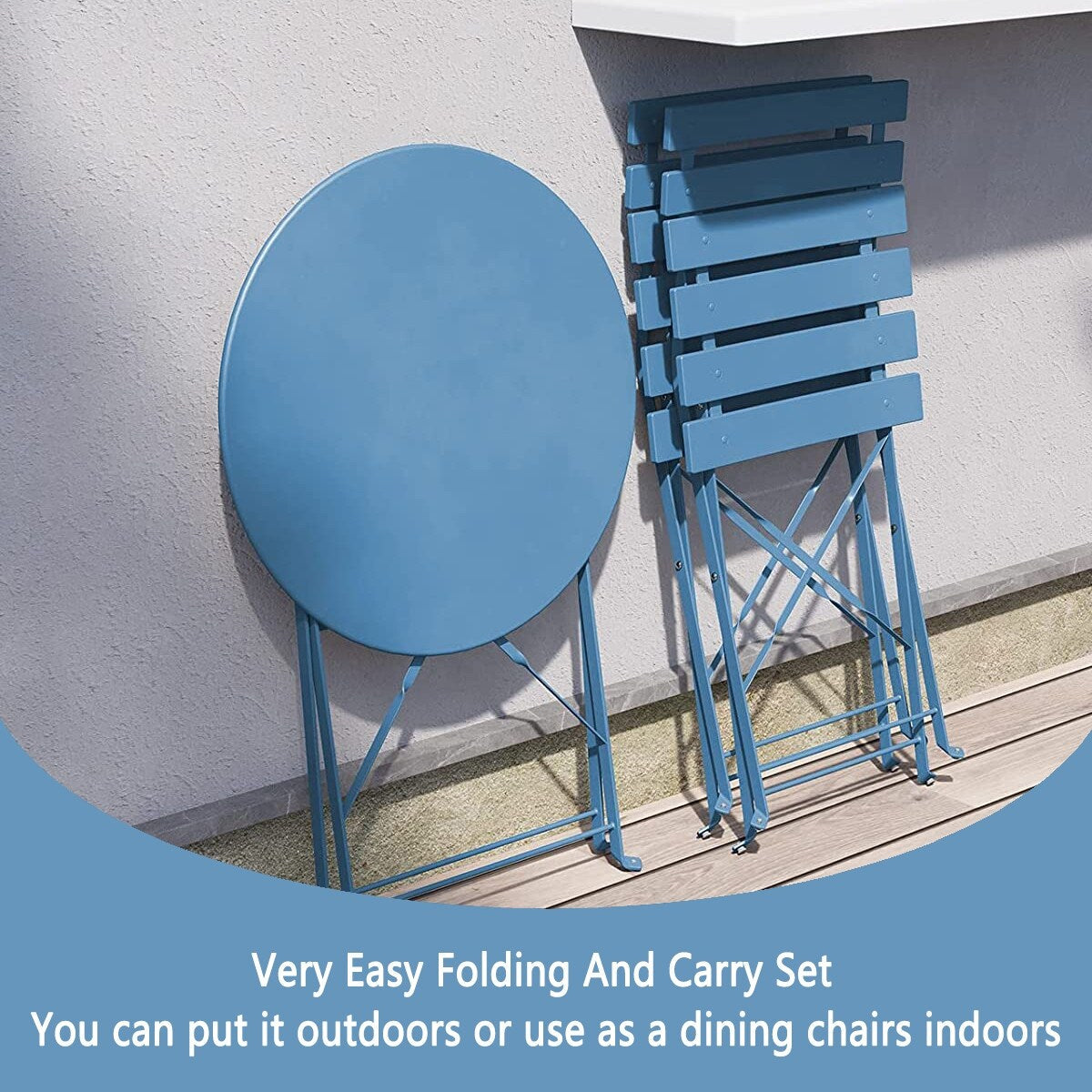 Ensemble bistrot pliant en métal 3 pièces, résistant aux intempéries, pour l'extérieur et l'intérieur, idéal pour la terrasse, la cour et le jardin.