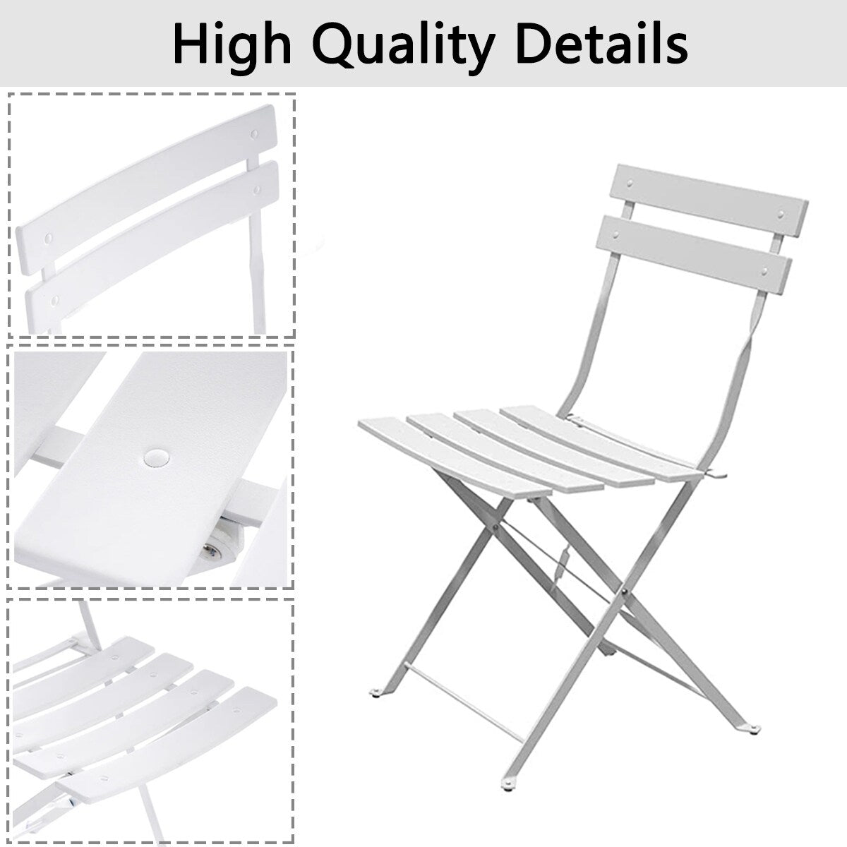 Ensemble bistrot pliant en métal 3 pièces, résistant aux intempéries, pour l'extérieur et l'intérieur, idéal pour la terrasse, la cour et le jardin.