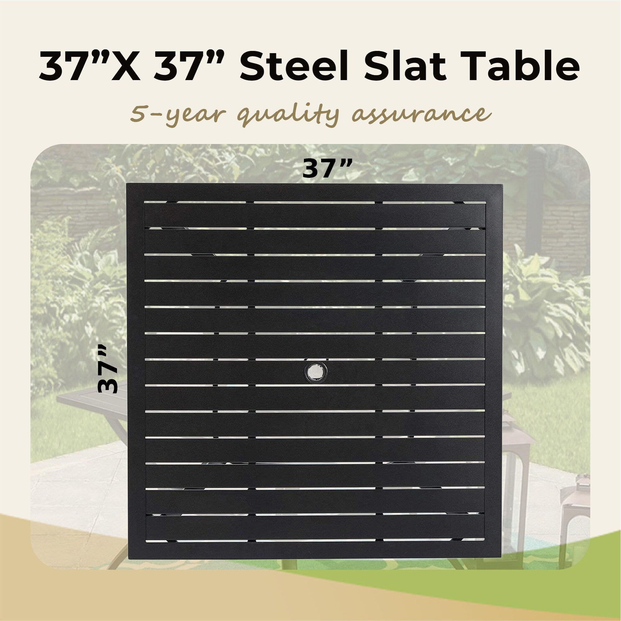 Ensemble de salle à manger de patio 6 pièces MAISON ARTS avec parasol à inclinaison automatique à 3 niveaux de 10 pieds : 4 chaises d'extérieur en métal et 1 table à manger carrée en métal