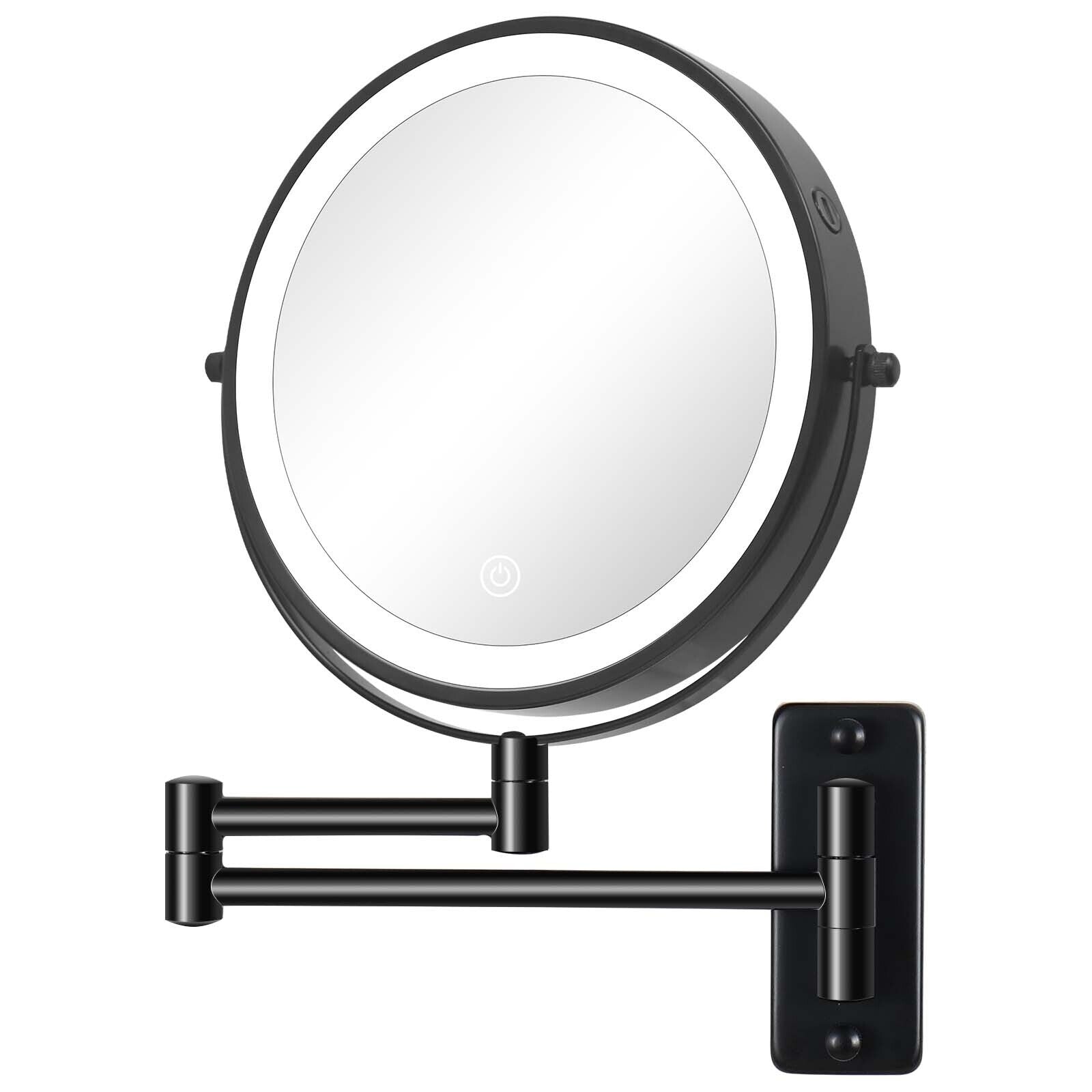 Miroir de maquillage mural rond de 8 pouces pour salle de bain, rechargeable, grossissement 1x/10x, 3 couleurs d'éclairage