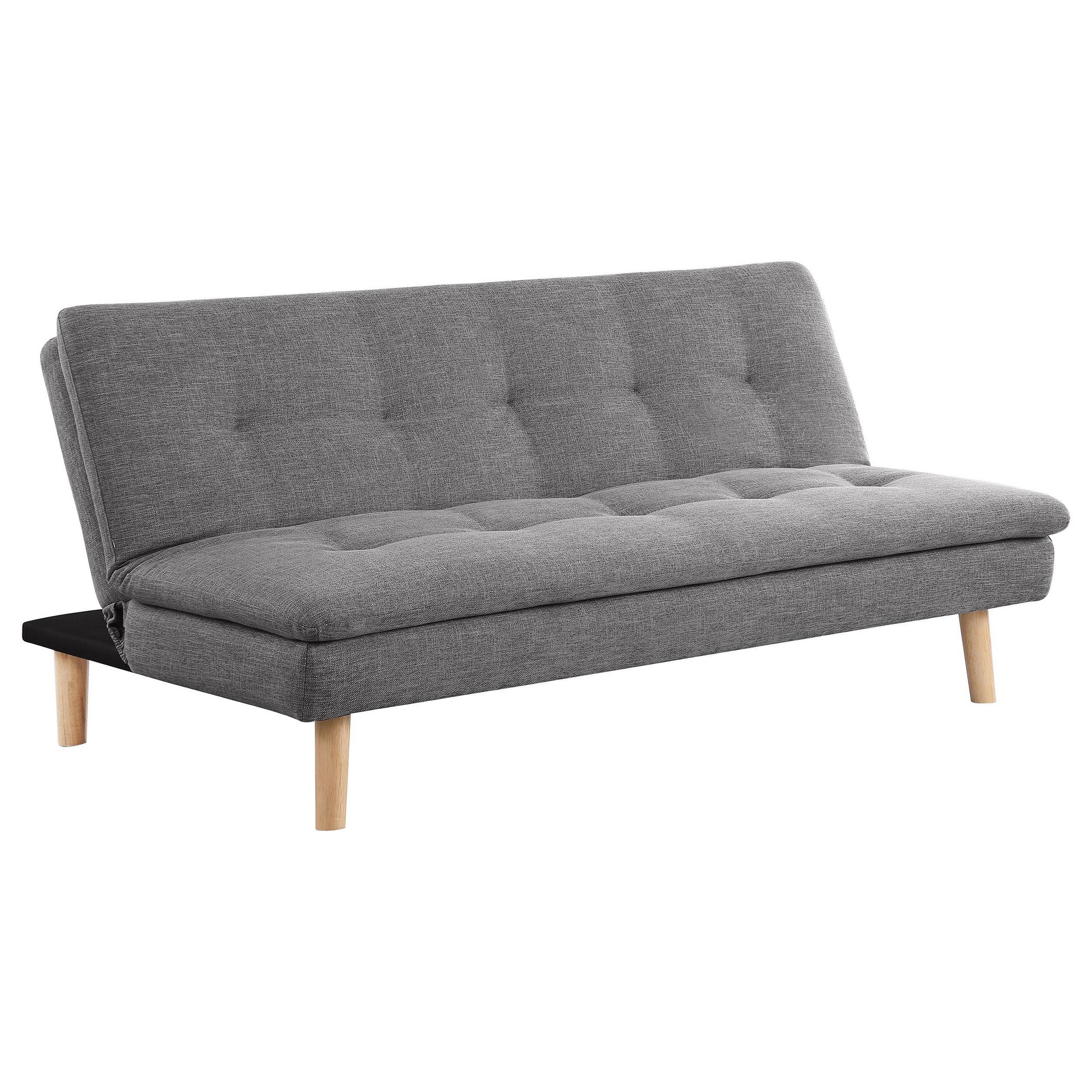 Canapé-lit convertible Siana, tissu gris capitonné, bois brun, 183 cm