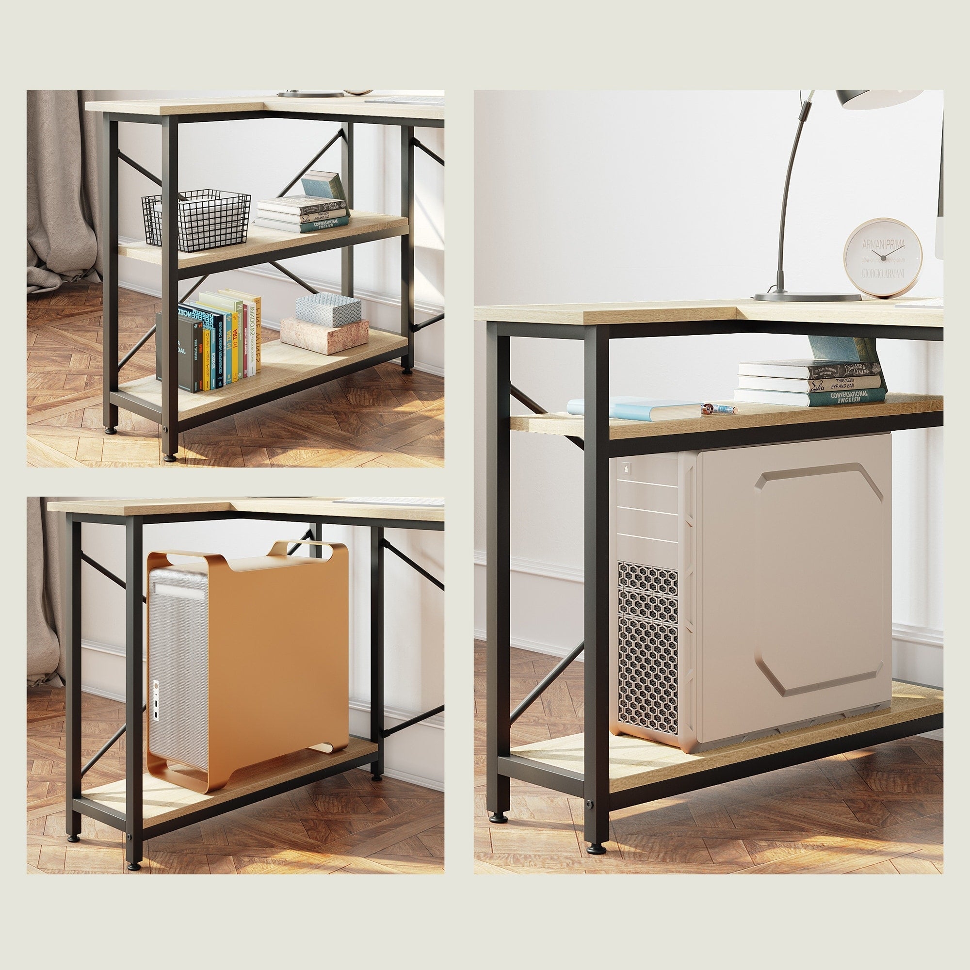 Petit bureau en L avec étagères de rangement Bureau d'ordinateur d'angle