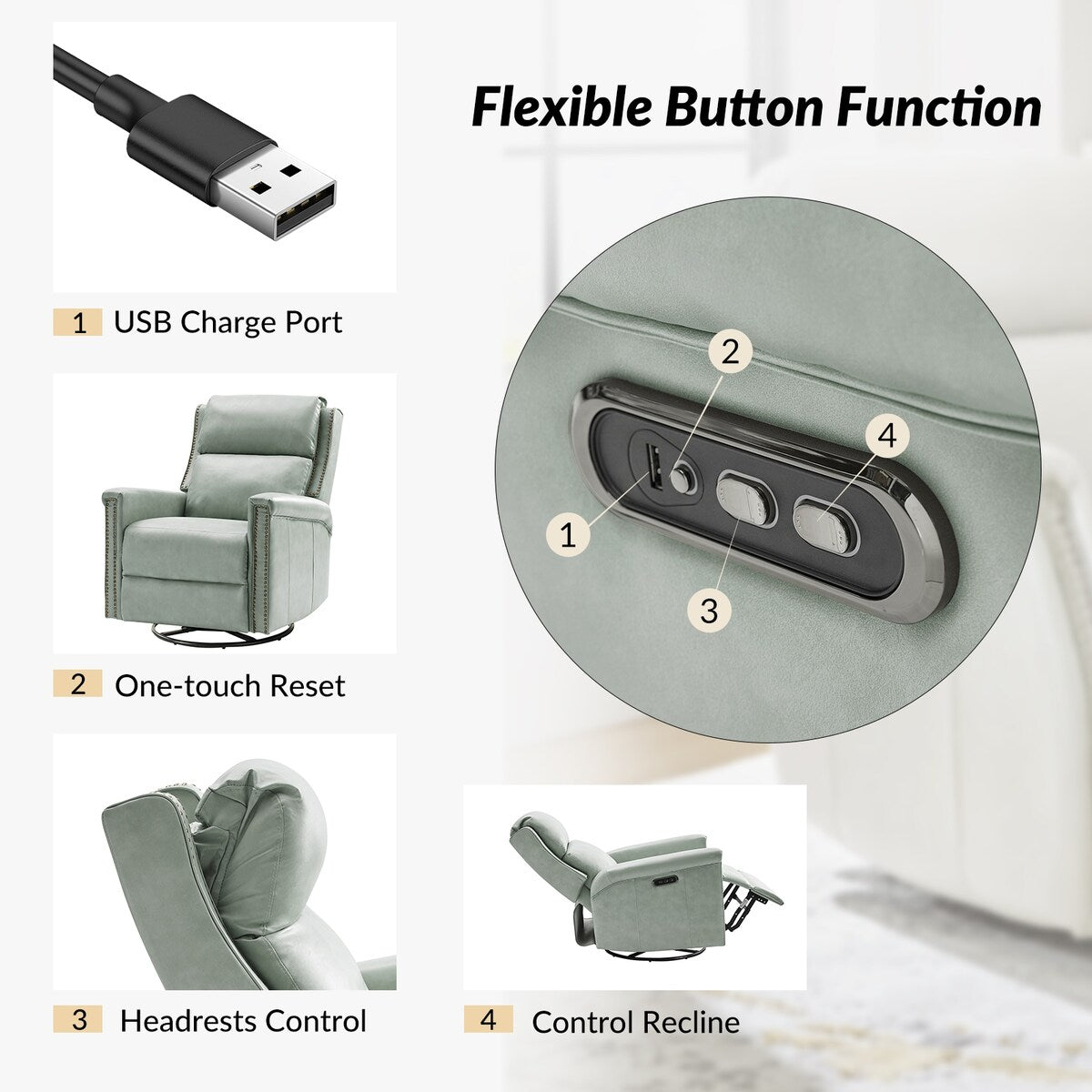 Ensemble de 2 fauteuils inclinables électriques pivotants et à bascule traditionnels Tobias par HULALA HOME