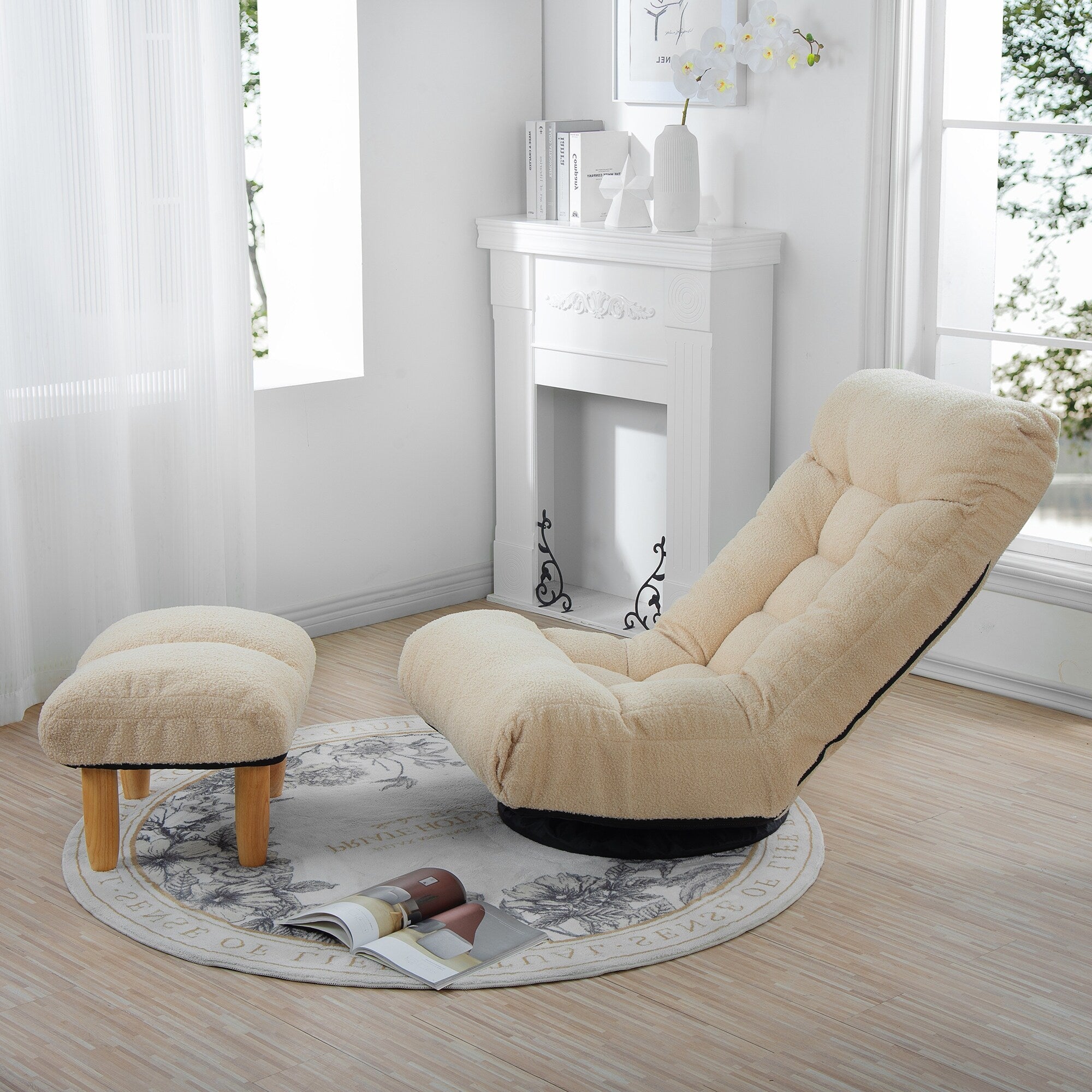 Ensemble de fauteuil inclinable rembourré sans accoudoirs avec pouf et appui-tête réglable