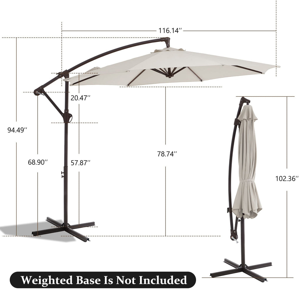 Parasol déporté suspendu à manivelle en acier de 3 m