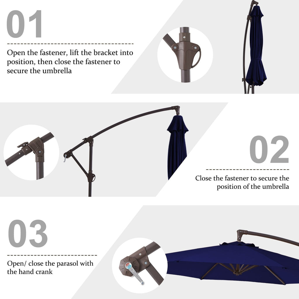 Parasol déporté suspendu à manivelle en acier de 3 m