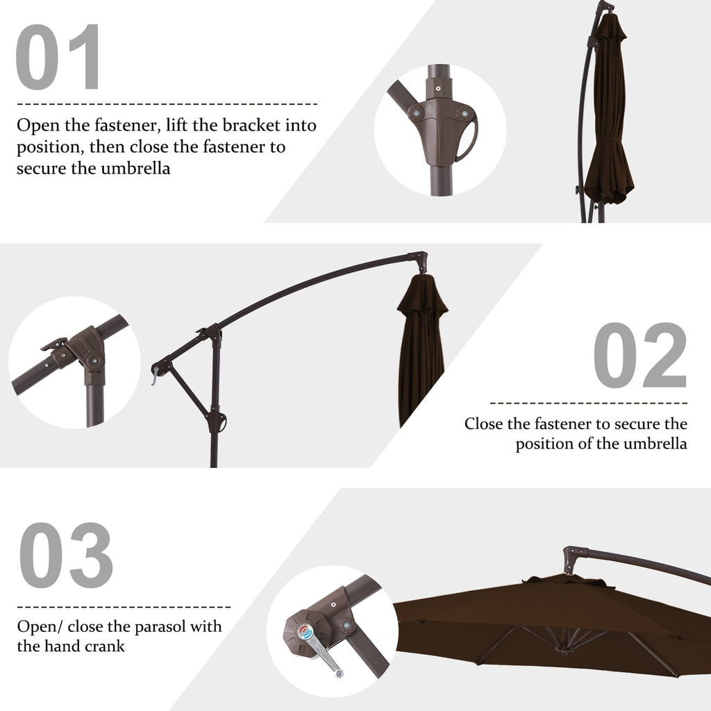 Parasol déporté suspendu à manivelle en acier de 3 m